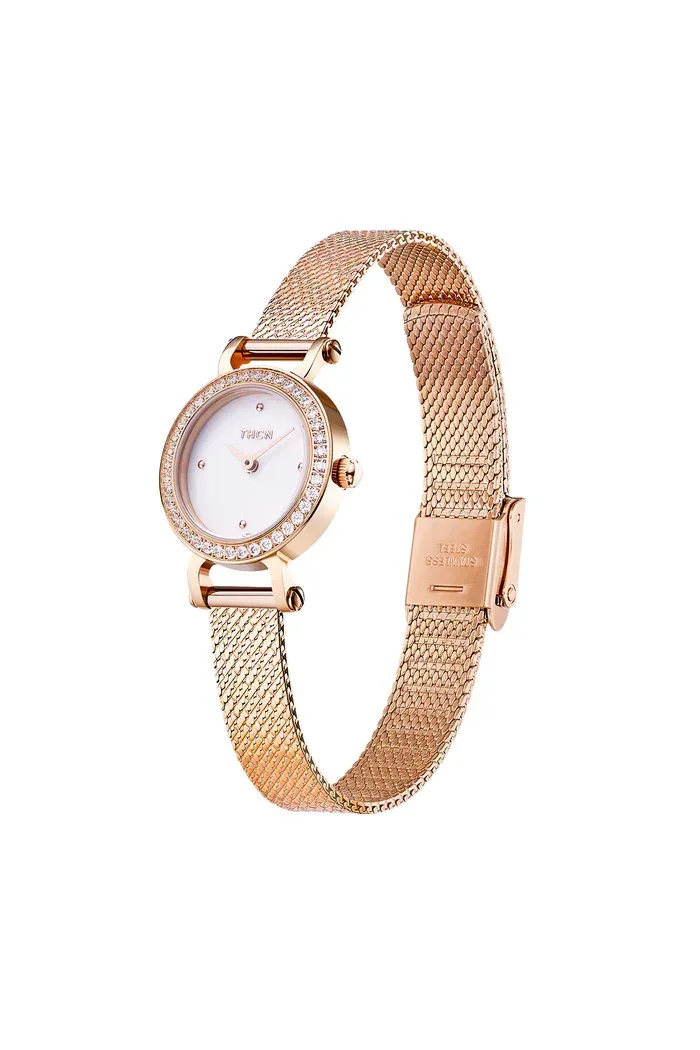 BLACK BY BLUE BRAVE | THCN C· I Eggshell White Dial Rose Gold Mesh Band Watch - Image 4