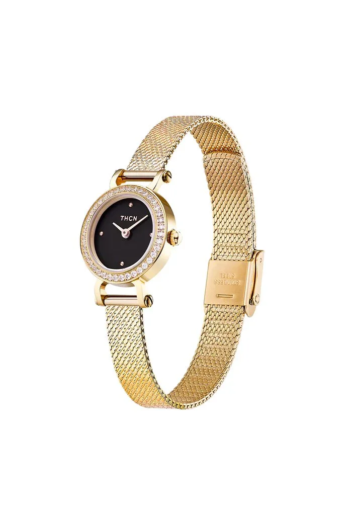 BLACK BY BLUE BRAVE | THCN C· I Reflection Black Dial Gold Mesh Band Watch - Image 3
