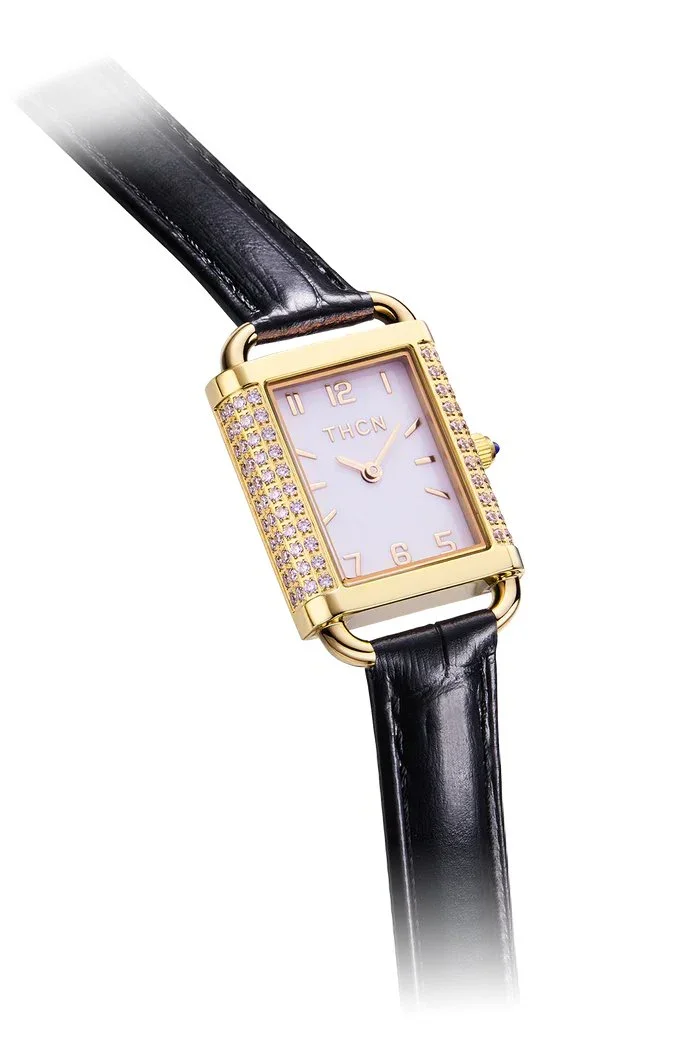 BLACK BY BLUE BRAVE | THCN H· II Eggshell White Dial Black Leather Strap Watch | Gold - Image 3