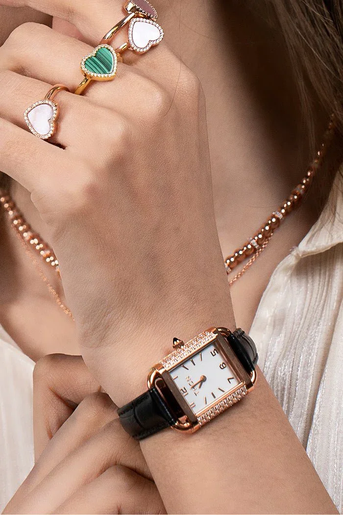 BLACK BY BLUE BRAVE | THCN H· II Eggshell White Dial Black Leather Strap Watch | Rose Gold - Image 2