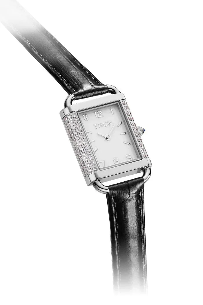 BLACK BY BLUE BRAVE | THCN H· II Eggshell White Dial Black Leather Strap Watch | Silver - Image 3