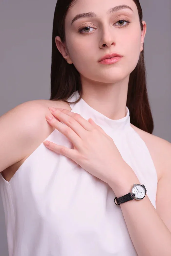 BLACK BY BLUE BRAVE | THCN T· I Mother-of-Pearl Dial Black Leather Strap Watch | Silver - Image 2