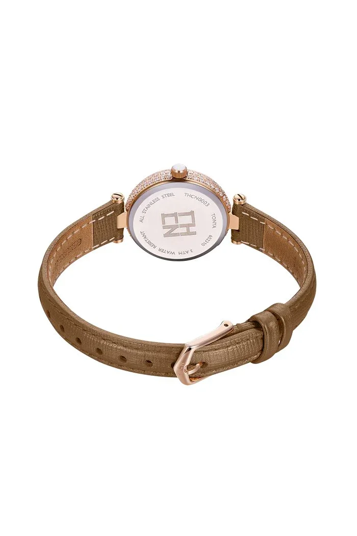 BLACK BY BLUE BRAVE | THCN T· I Mother-of-Pearl Dial Brown Leather Strap Watch - Image 4