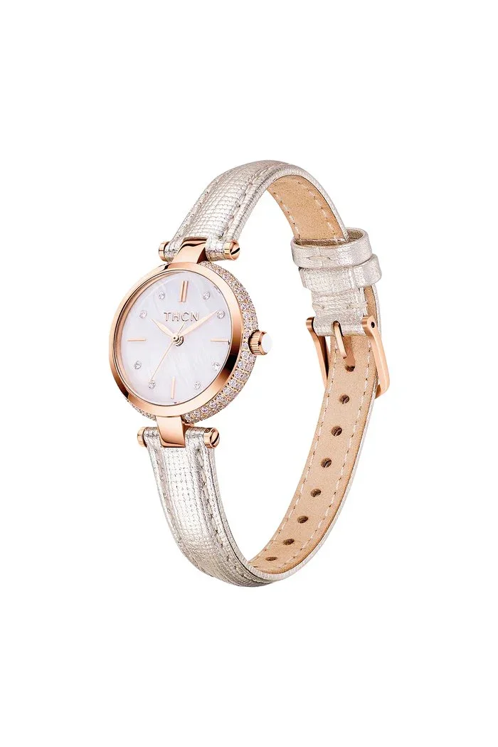 BLACK BY BLUE BRAVE | THCN T· I Mother-of-Pearl Dial Ivory Leather Strap Watch - Image 3