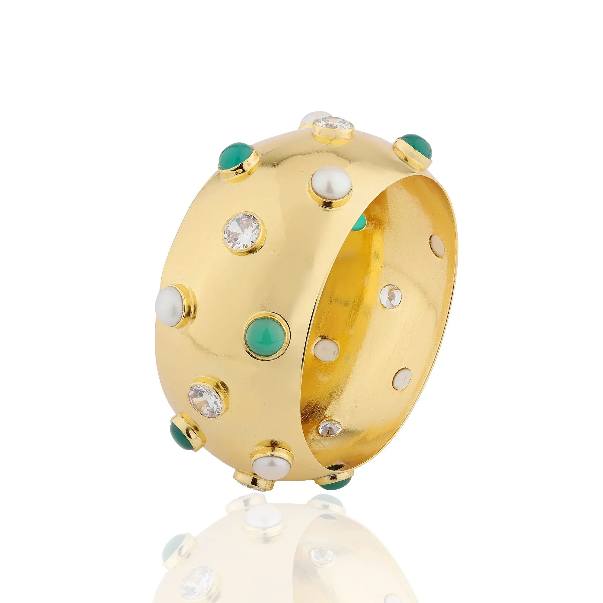 BOHEME BY VERO | Festive Bangle - Green Onyx & Pearls & Zircons - Image 2
