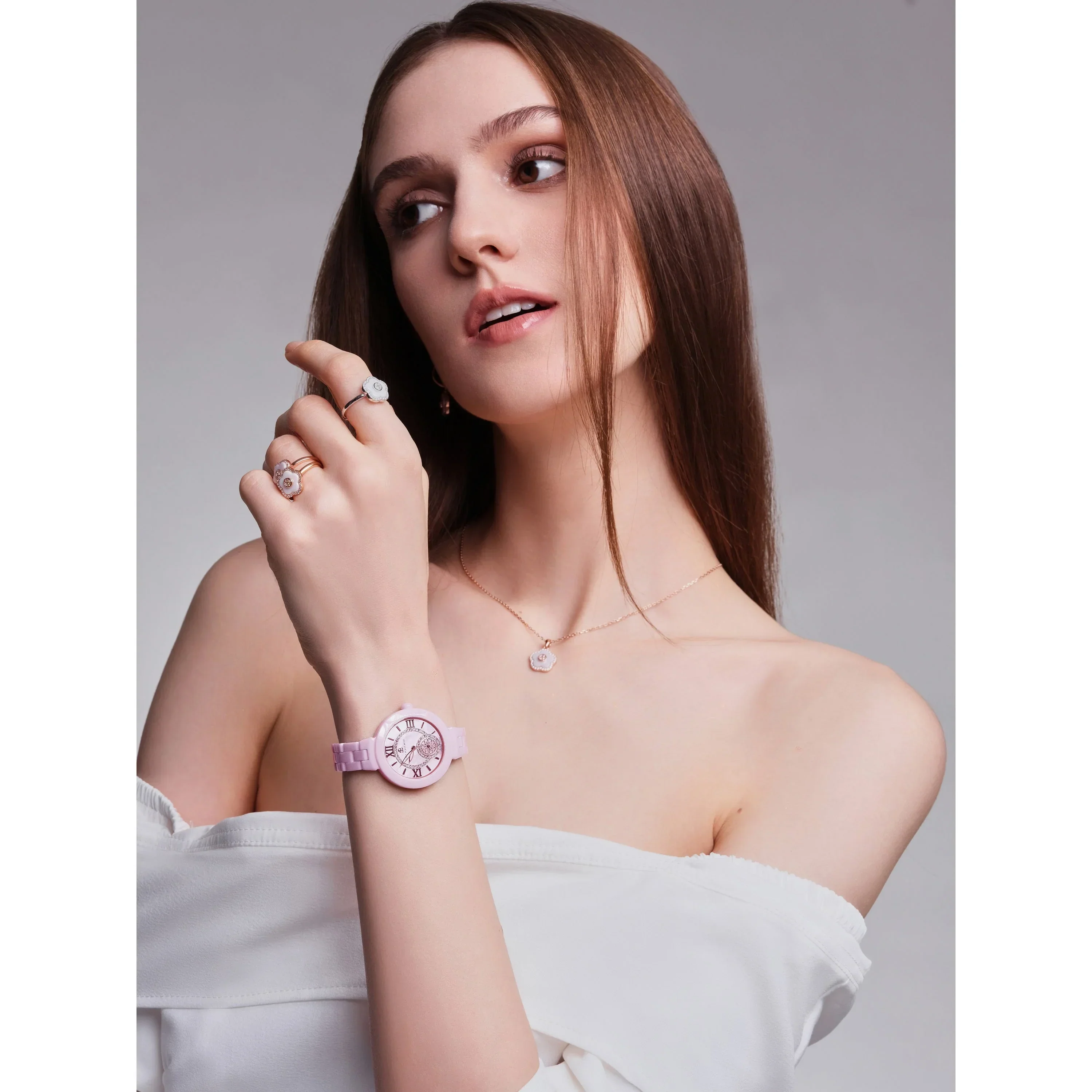 BLACK BY BLUE BRAVE | Cherry Blossom Ceramic Pink Roman Watch (34MM) - Image 4