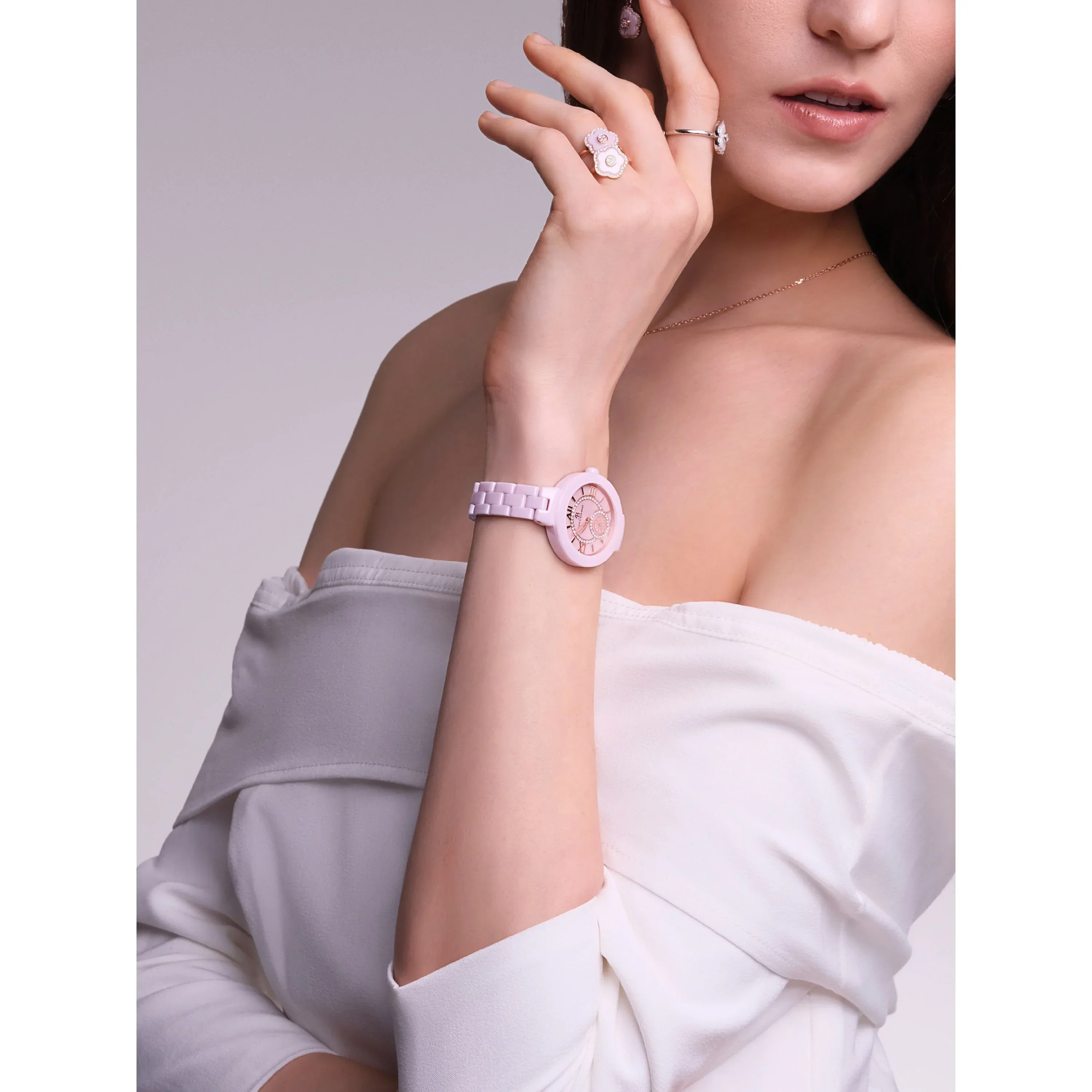 BLACK BY BLUE BRAVE | Cherry Blossom Ceramic Pink Roman Watch (34MM) - Image 5