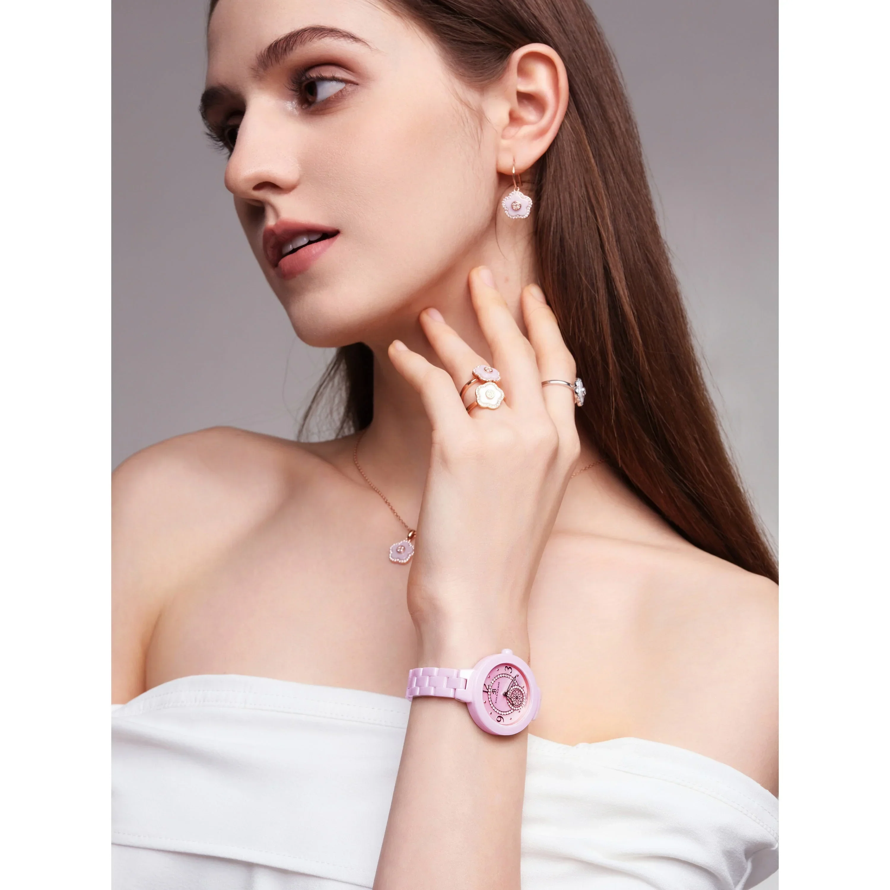 BLACK BY BLUE BRAVE | Cherry Blossom Ceramic Pink Arabic Watch (34MM) - Image 4