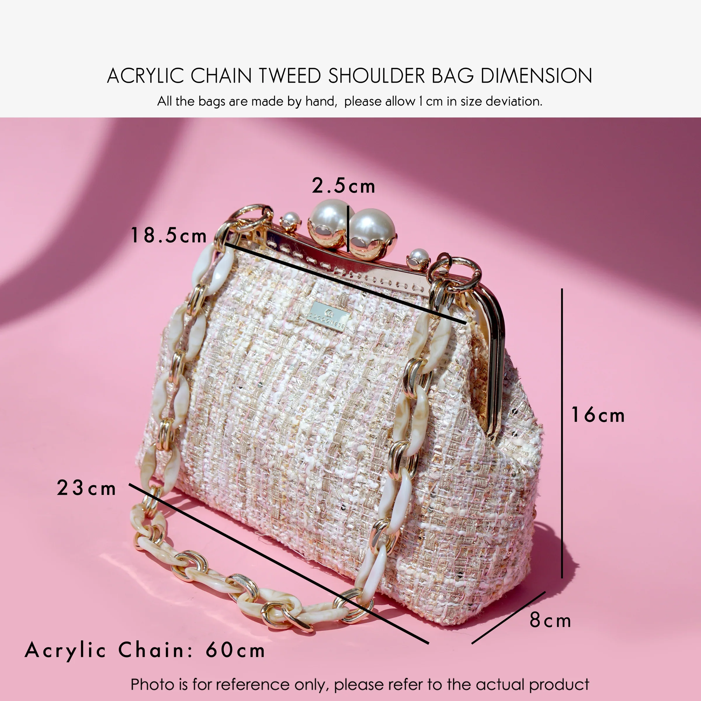 COCOONESE | Acrylic Chain Tweed Shoulder Bag - Regal Mosaic - Image 6