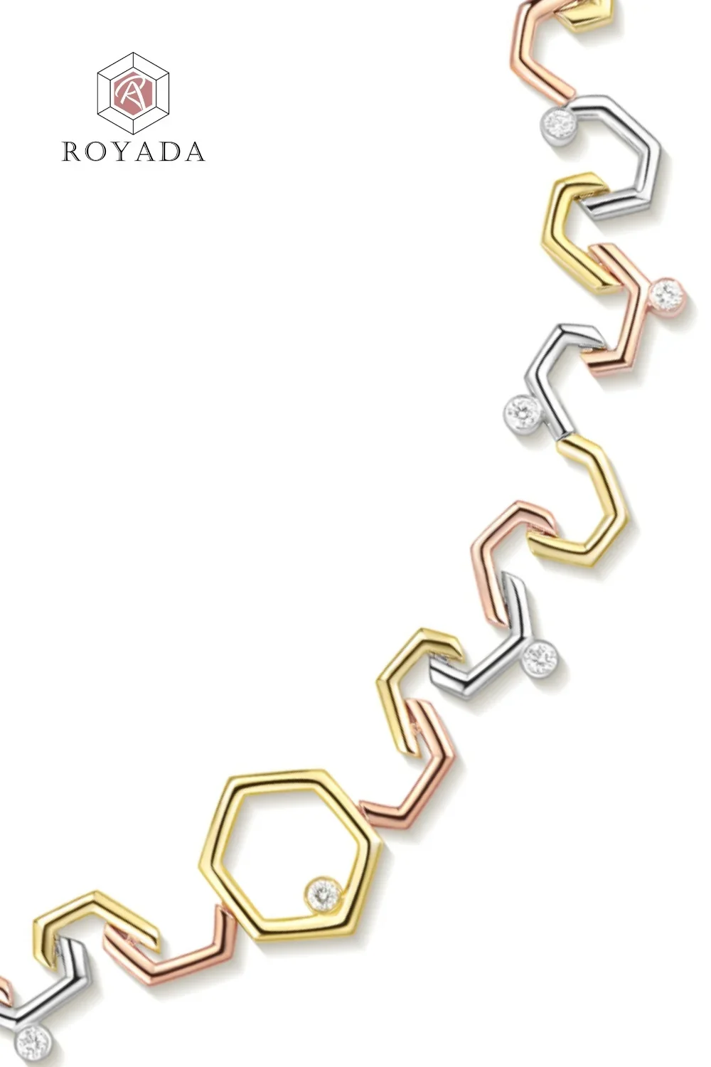 CREATIVE JEWELLERY STUDIO | 18k 3-Tone Gold & Diamond Honeycomb Collar Bone Necklace by Royada Jewelry - Image 2