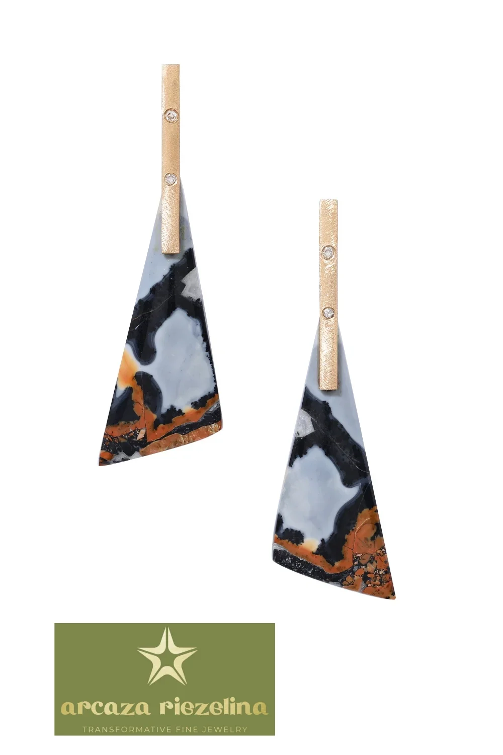 CREATIVE JEWELLERY STUDIO | 18k Gold Gold, Diamond & Picture Jasper "Talisman" Earrings by Arcaza Riezelina - Image 2