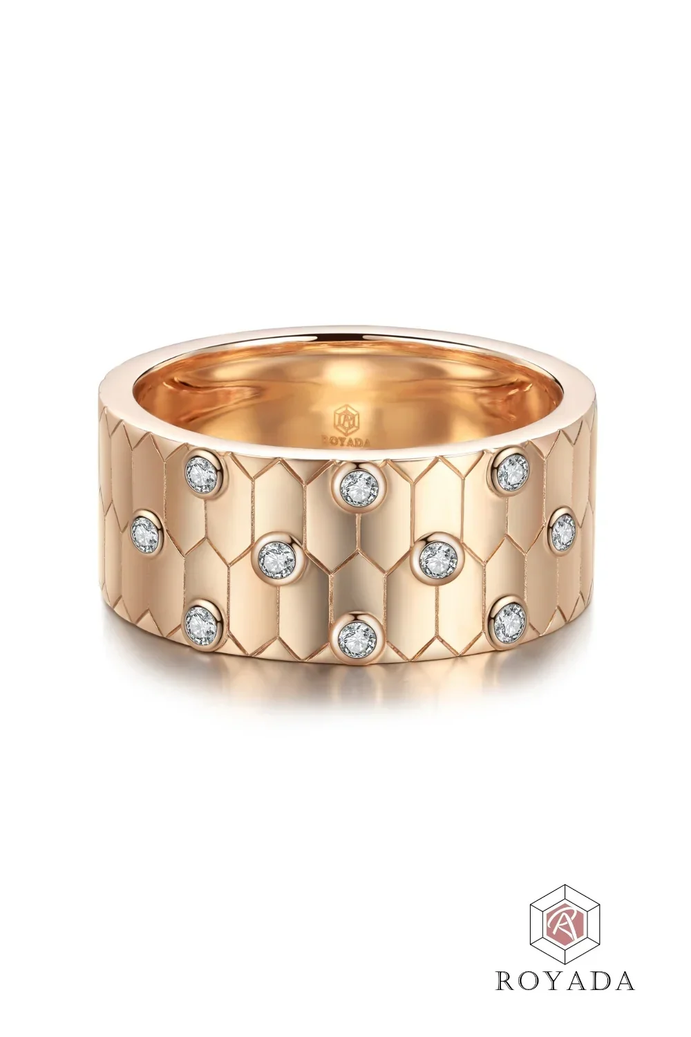 CREATIVE JEWELLERY STUDIO | 18k Rose Gold & Diamond Honeycomb Bold Ring by Royada Jewelry - Image 2