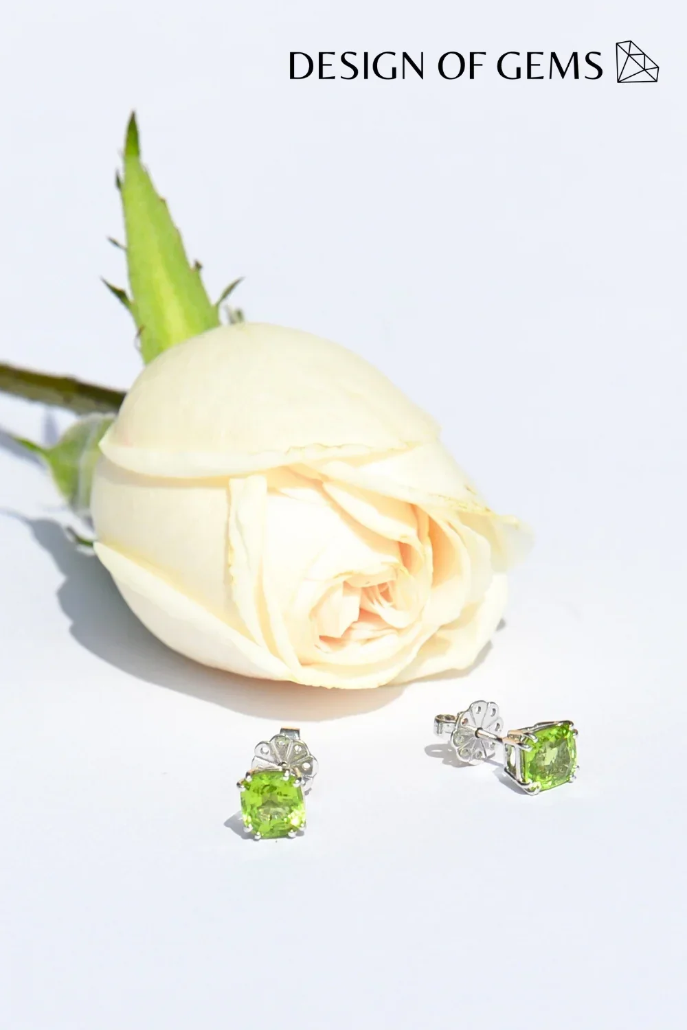 CREATIVE JEWELLERY STUDIO | Burmese Peridot, White Gold Stud Earrings by Design of Gems - Image 2