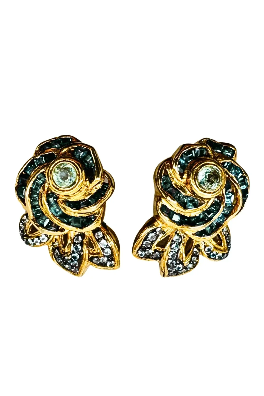 CREATIVE JEWELLERY STUDIO | Green & Blue Sapphire, Gold Plated Silver Earrings by Blissadora