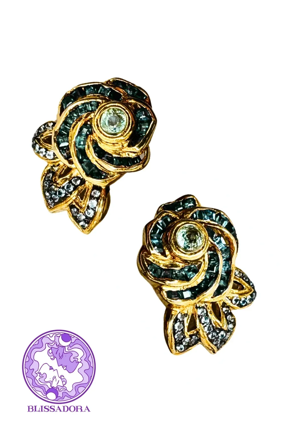 CREATIVE JEWELLERY STUDIO | Green & Blue Sapphire, Gold Plated Silver Earrings by Blissadora - Image 2
