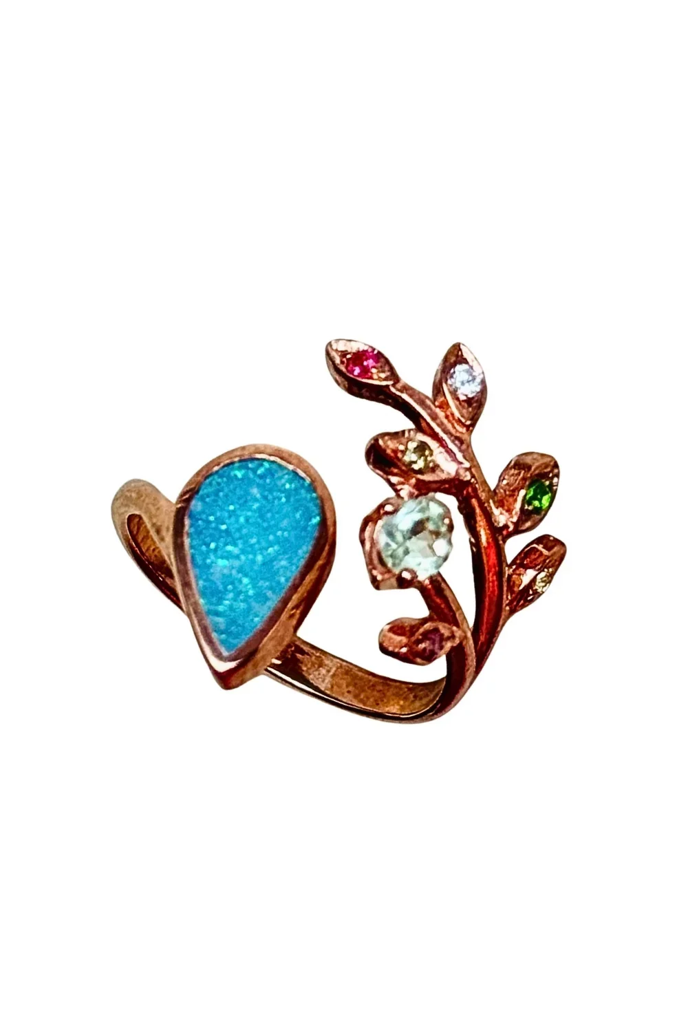 CREATIVE JEWELLERY STUDIO | Opal & Sapphire, Rose Gold Plated Silver Ring by Blissadora