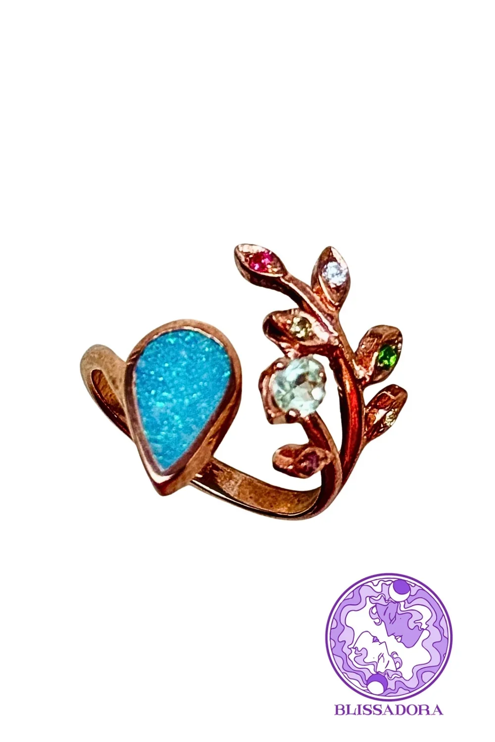 CREATIVE JEWELLERY STUDIO | Opal & Sapphire, Rose Gold Plated Silver Ring by Blissadora - Image 2