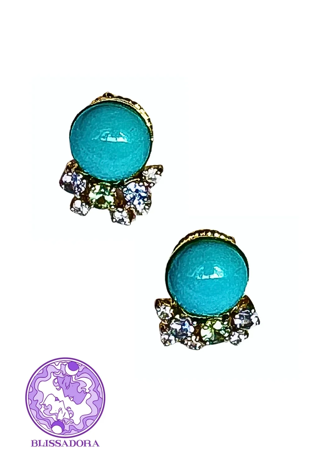 CREATIVE JEWELLERY STUDIO | Turquoise, Green Sapphire, Tanzanite & White Zircon, Gold Plated Silver Earrings by Blissadora - Image 2