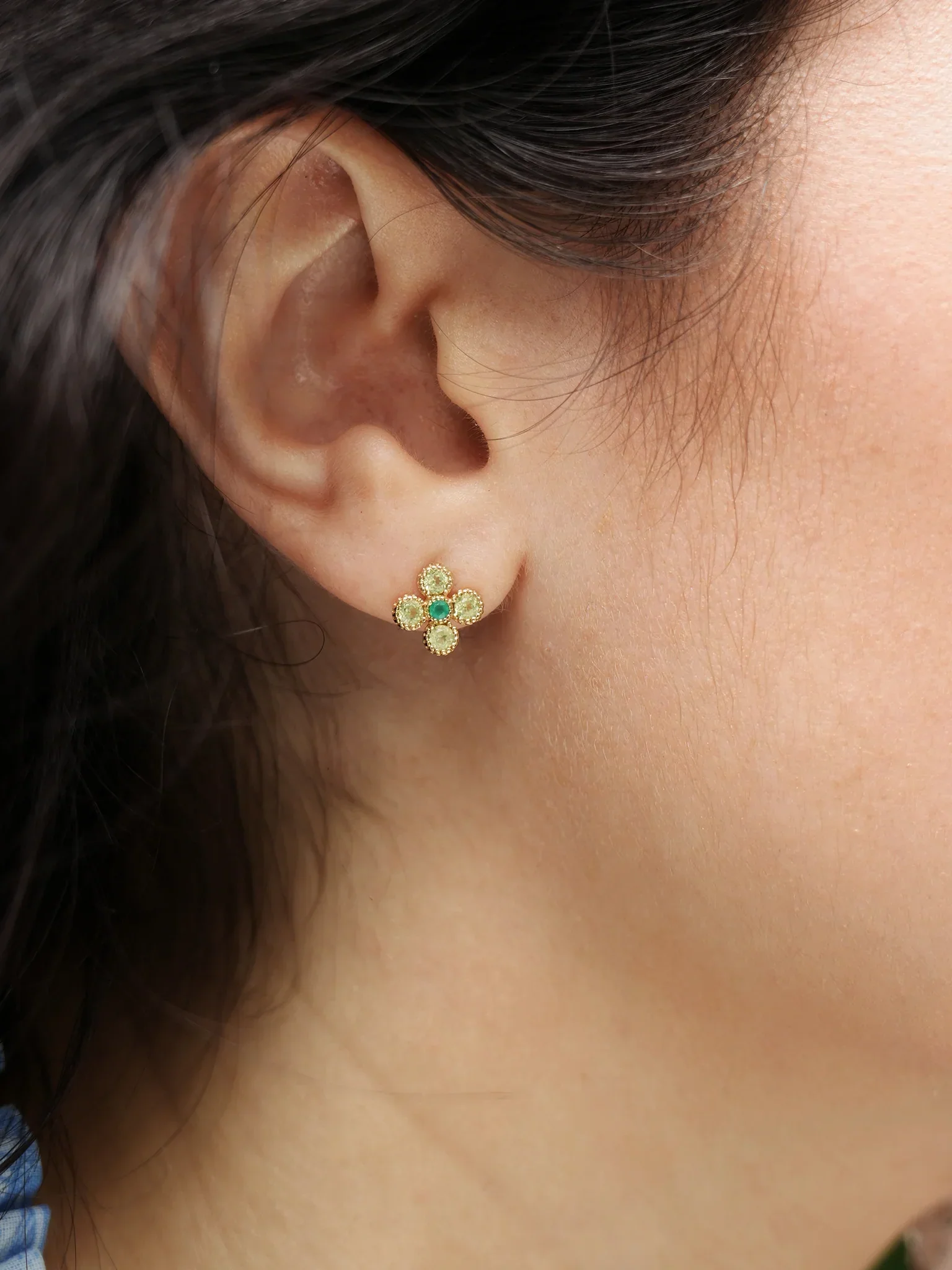 EMBRACE JEWELLERY | Gem Bloom Studs With Peridot - Image 2