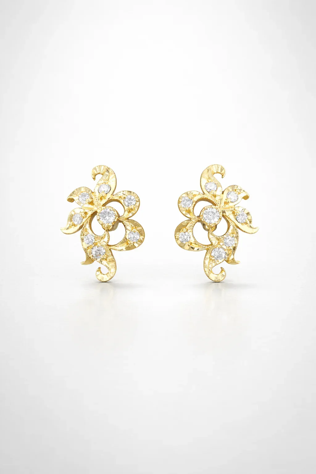 FOUNDATION JEWELLERS | Peranakan Flower Natural Diamond Stud Earrings in 18K Yellow Gold (0.36ct)