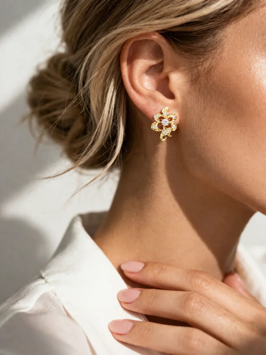 FOUNDATION JEWELLERS | Peranakan Flower Natural Diamond Stud Earrings in 18K Yellow Gold (0.36ct) - Image 4