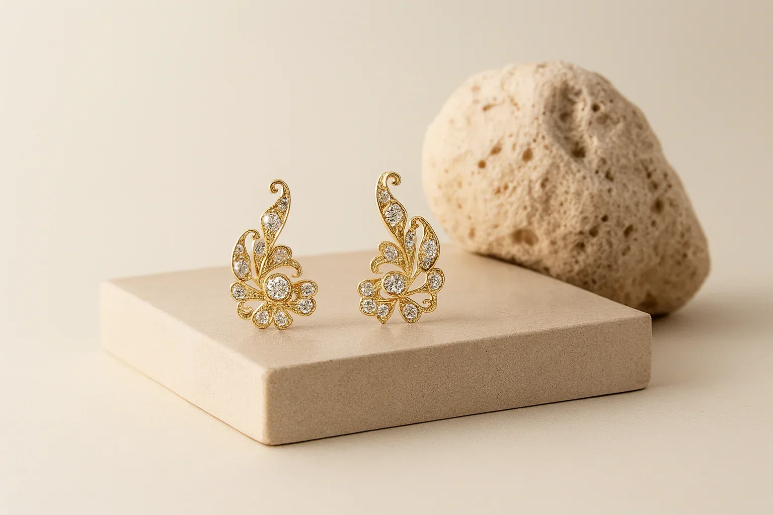 FOUNDATION JEWELLERS | 750 Y/G Peranakan Natural Diamond Ear Stud "Flower" 5.77gm D26-0.81ct