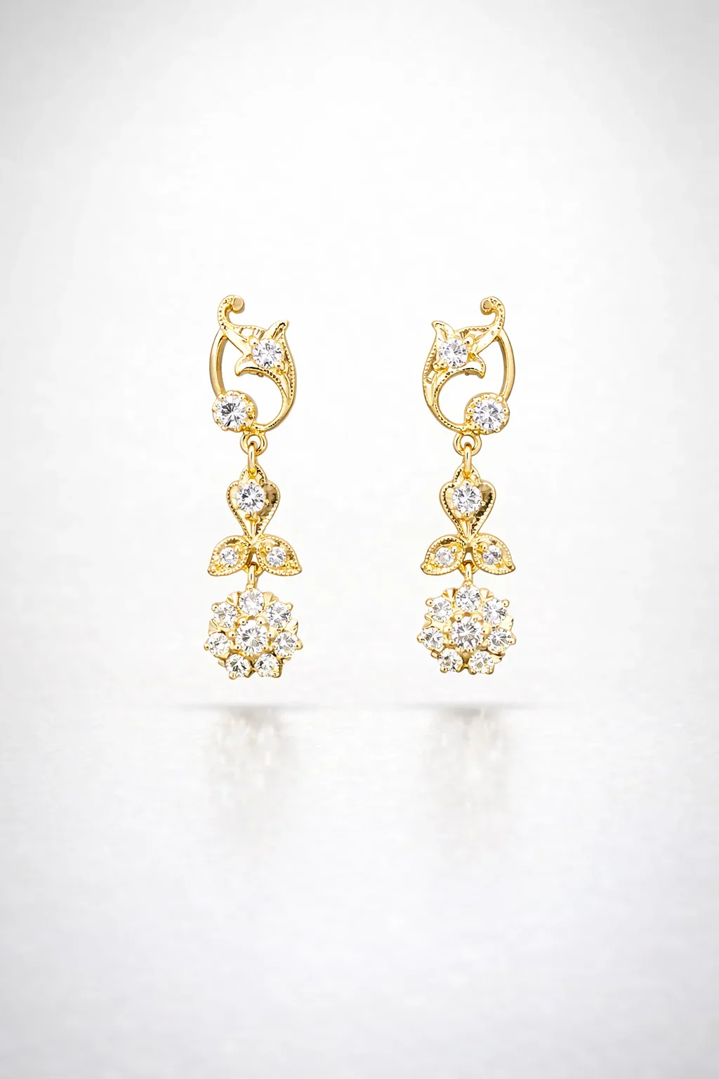 FOUNDATION JEWELLERS | Peranakan Floral Natural Diamond Earrings in 18K Yellow Gold (0.61ct)