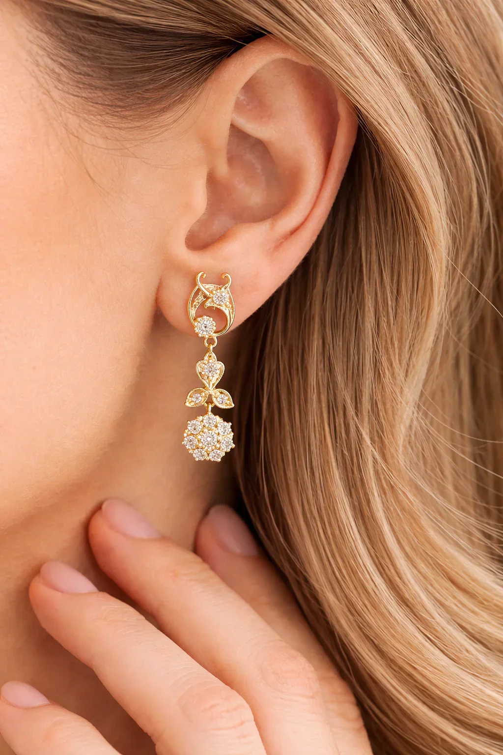 FOUNDATION JEWELLERS | Peranakan Floral Natural Diamond Earrings in 18K Yellow Gold (0.61ct) - Image 2