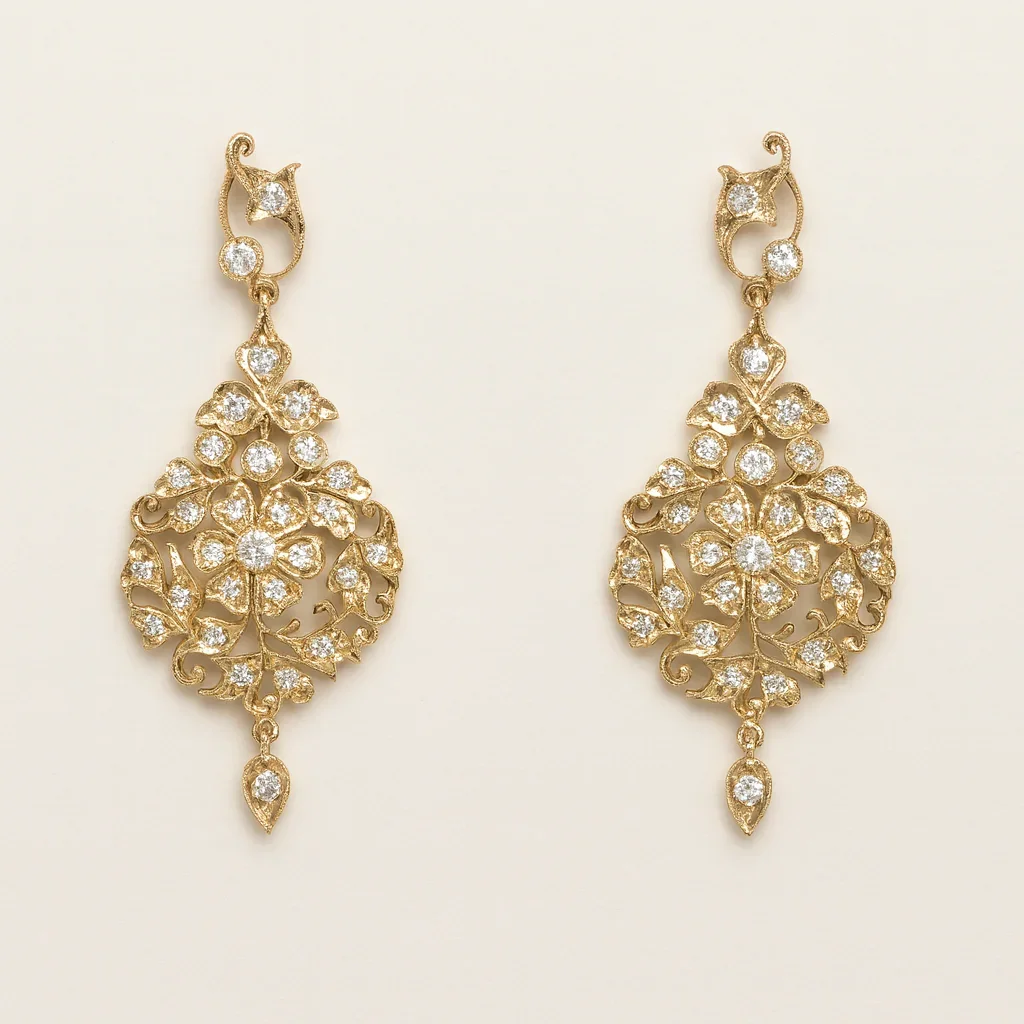 FOUNDATION JEWELLERS | 750 Y/G Peranakan Natural Diamond Earring "Flower" 8.98gm D58-1.12ct