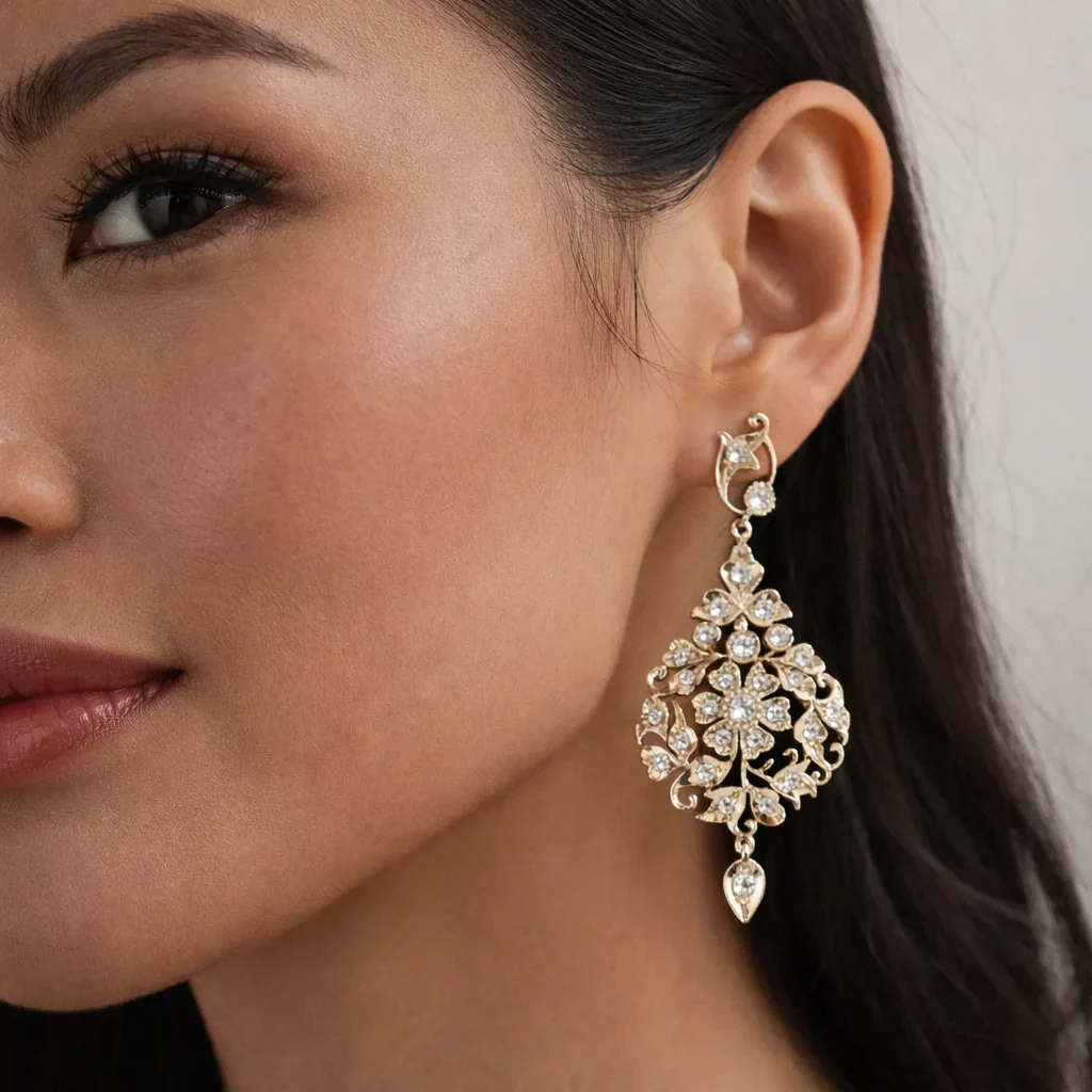 FOUNDATION JEWELLERS | 750 Y/G Peranakan Natural Diamond Earring "Flower" 8.98gm D58-1.12ct - Image 2