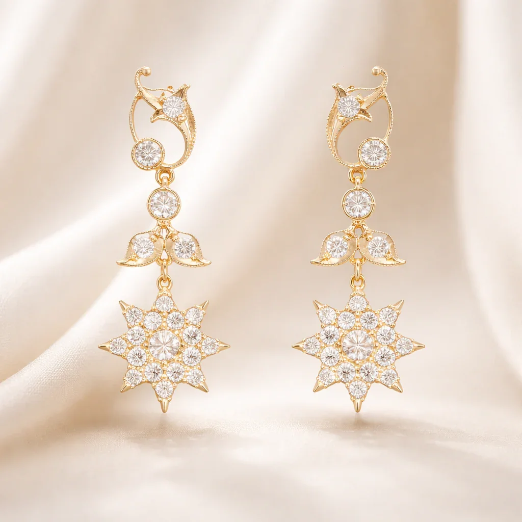 FOUNDATION JEWELLERS | 750 Y/G Peranakan Natural Diamond Earring "Star" 5.50gm D44-0.94ct