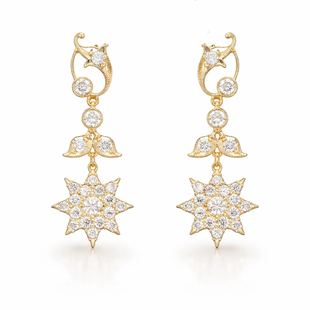 FOUNDATION JEWELLERS | 750 Y/G Peranakan Natural Diamond Earring "Star" 5.50gm D44-0.94ct - Image 2