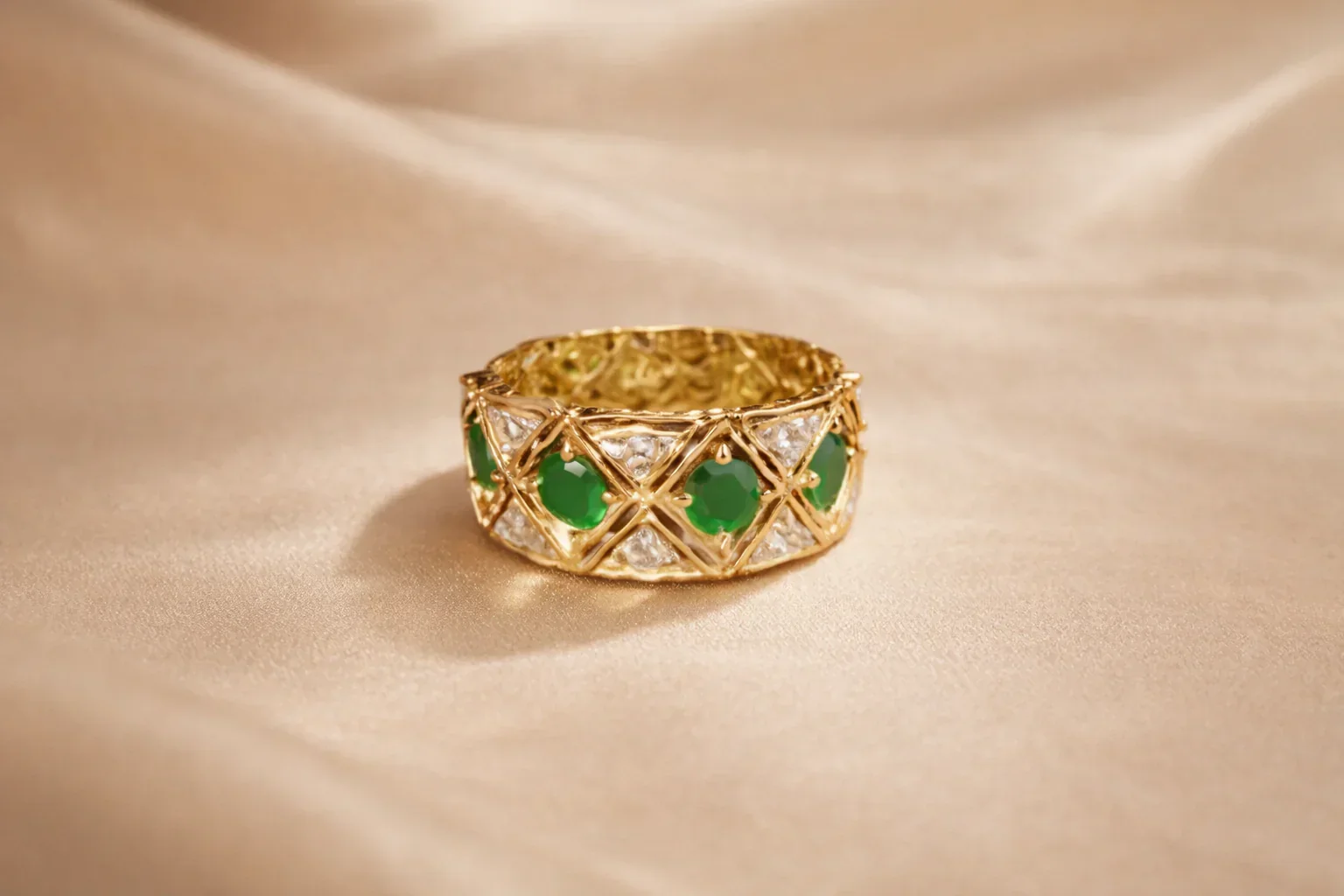 FOUNDATION JEWELLERS | Peranakan Floral Natural Diamond & Emerald Ring in 18K Yellow Gold