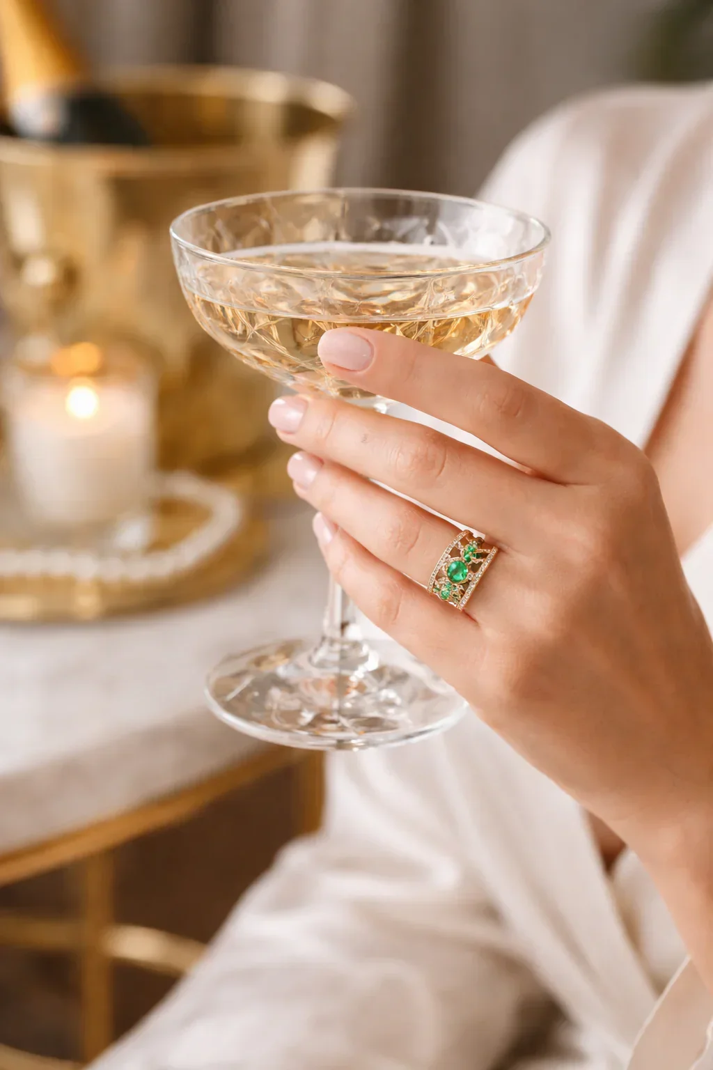 FOUNDATION JEWELLERS | Peranakan Floral Natural Diamond & Emerald Ring in 18K Yellow Gold - Image 2