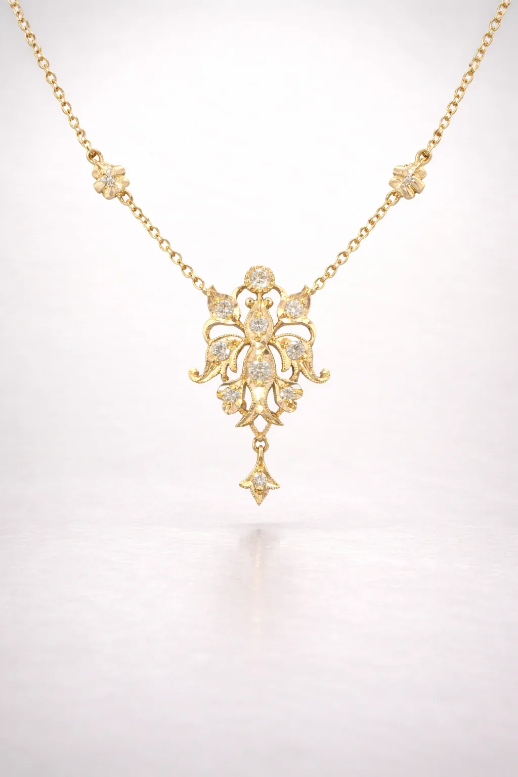 FOUNDATION JEWELLERS | 18K Yellow Gold Peranakan Floral Diamond Pendant Necklace (0.36ct) - Image 2