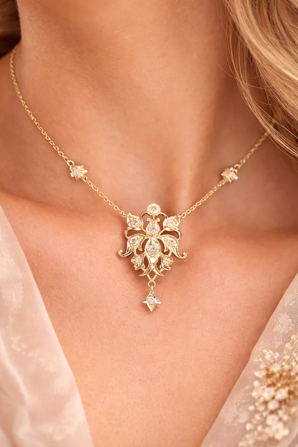 FOUNDATION JEWELLERS | 18K Yellow Gold Peranakan Floral Diamond Pendant Necklace (0.36ct) - Image 3
