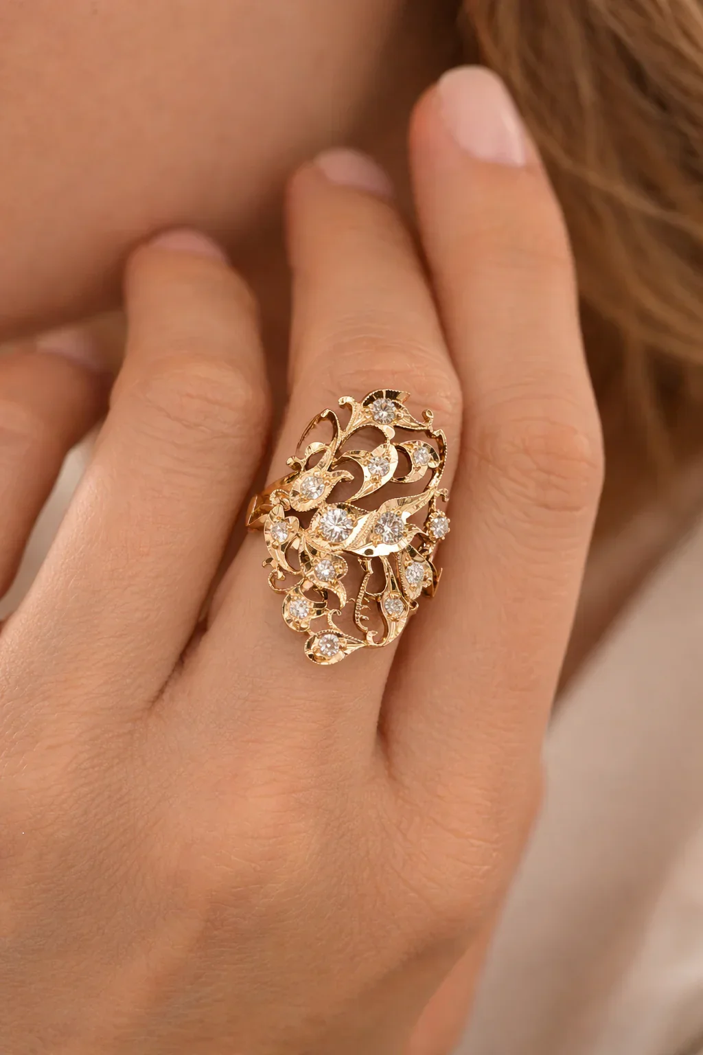 FOUNDATION JEWELLERS | Peranakan Bird Diamond Ring in 18K Yellow Gold (0.49ct) - Image 2