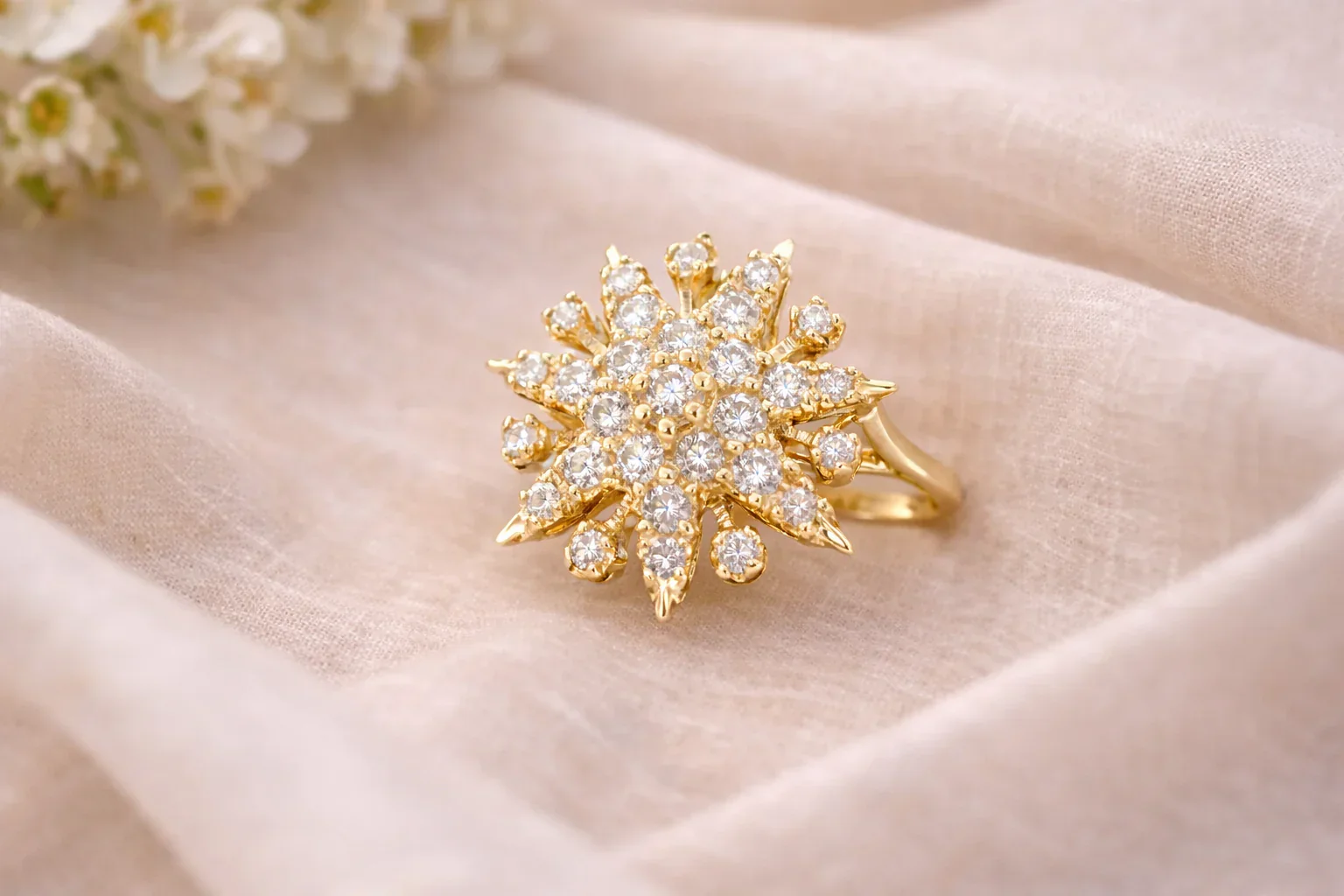 FOUNDATION JEWELLERS | 750 Y/G Peranakan Natural Diamond Ring "Star" 4.38gm D29-0.65ct (Size:11.5)