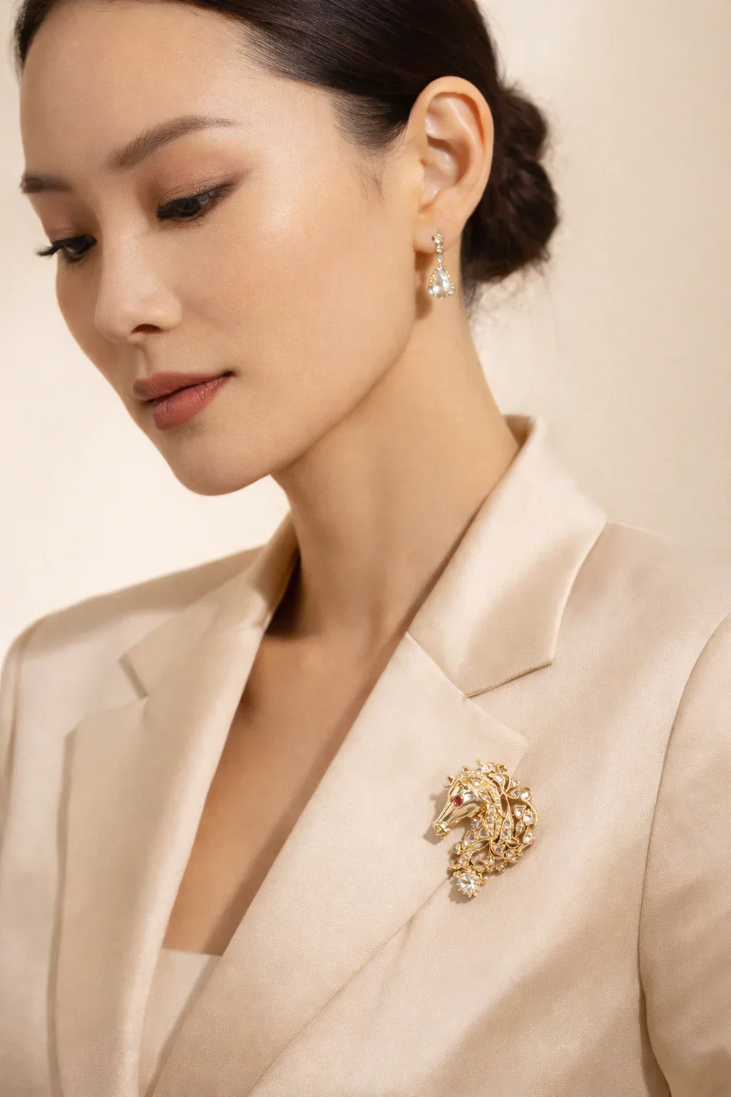 FOUNDATION JEWELLERS | 750 Y/G Peranakan Natural Rose Cut Diamond Pendant Brooch "Horse" 10.19gm Ruby2-010ct RCD41-1.14ct RCD1-0.51ct - Image 2