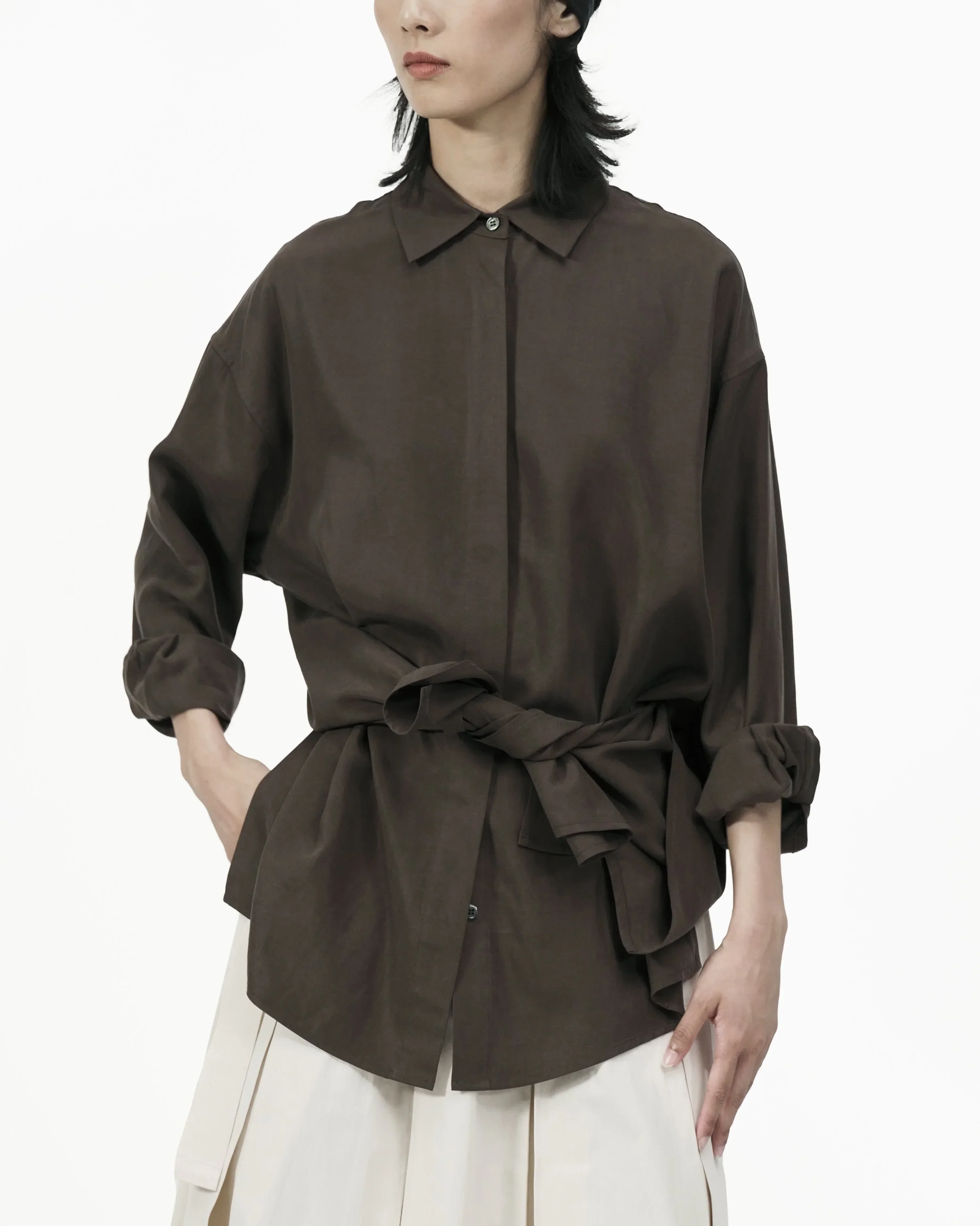 GRAYE | Fluid Knot Shirt - Brown - Image 2