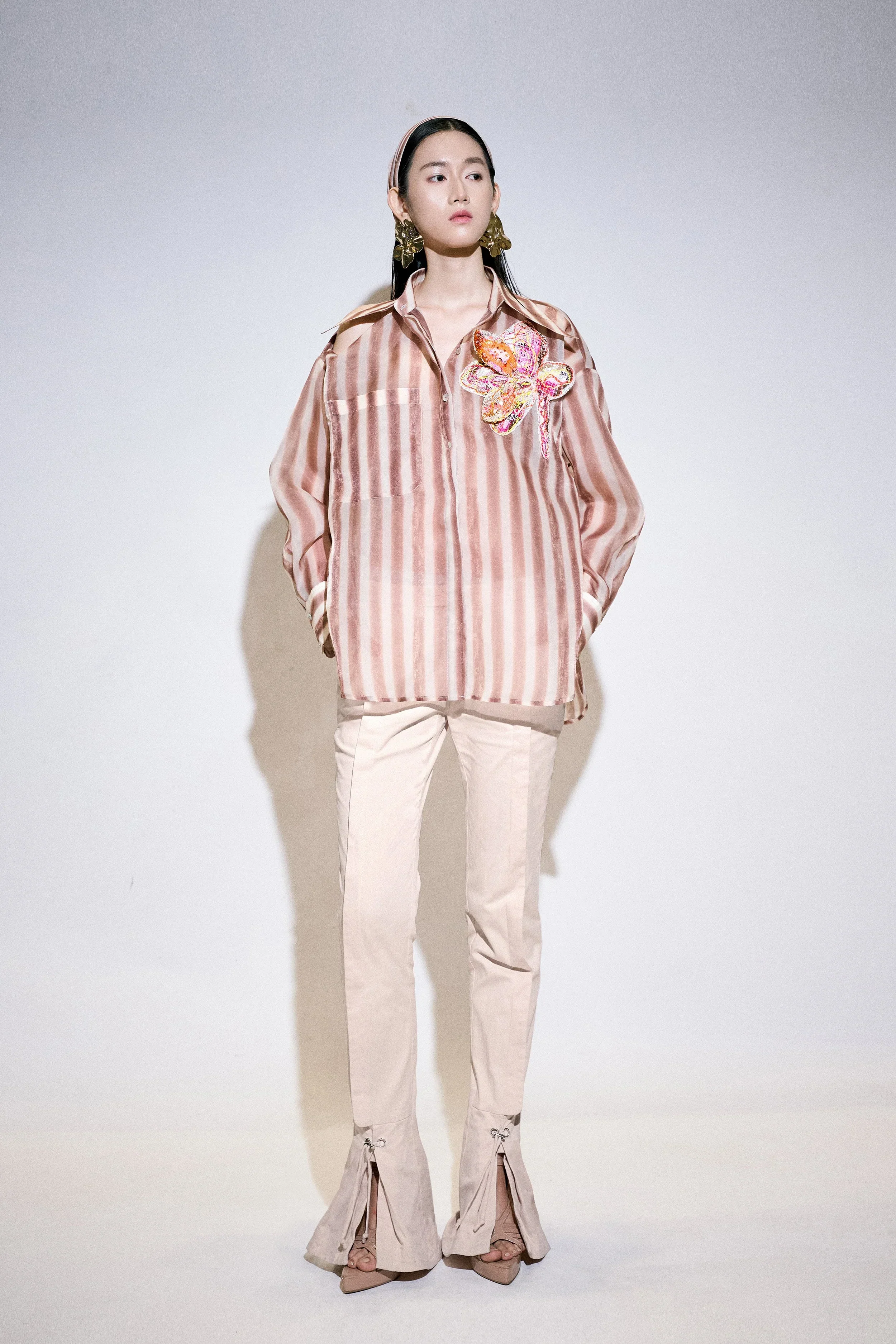 KHAAR | Stripes Floral Oversized Shirt