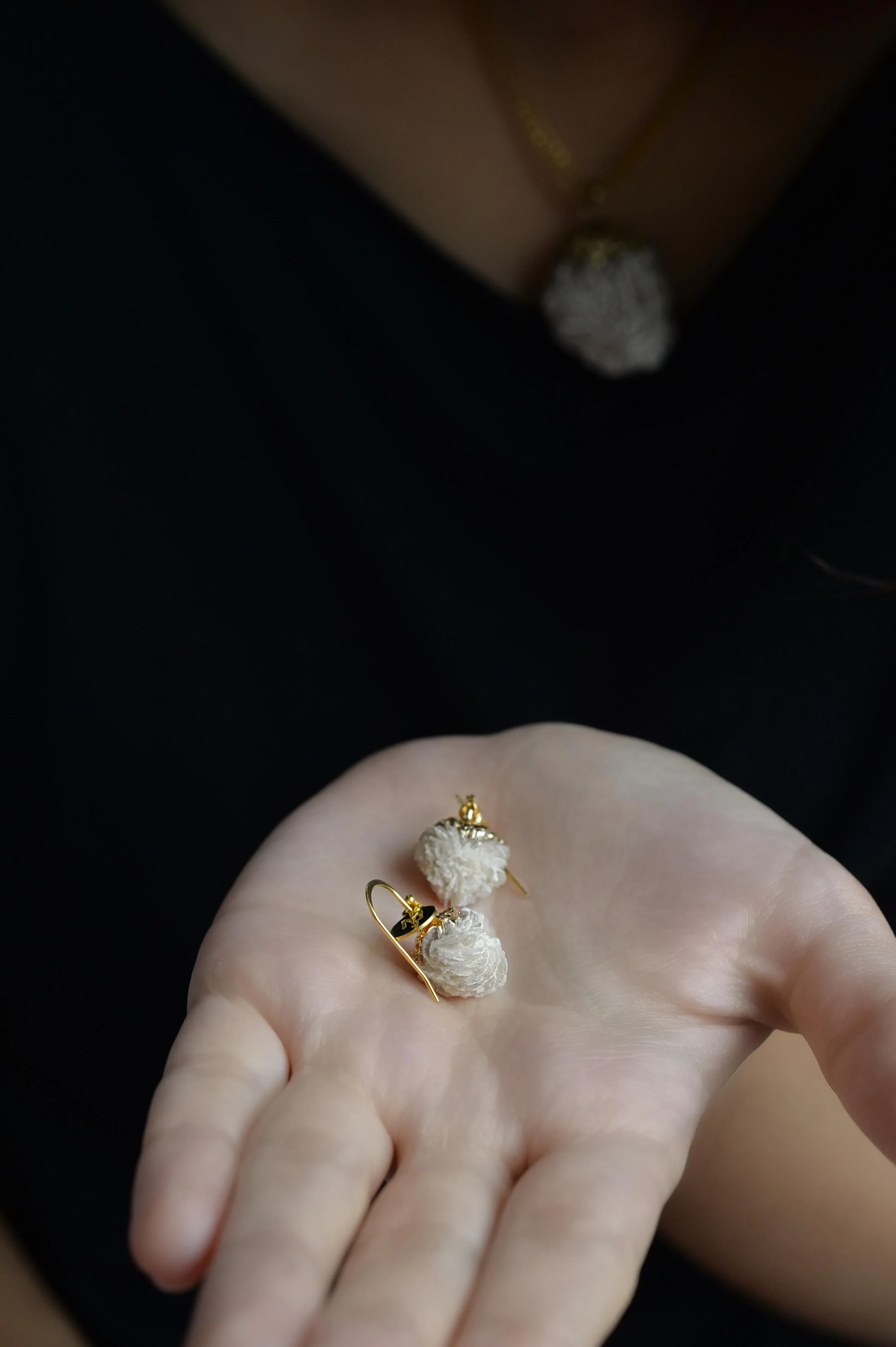 MARILYN TAN JEWELLERY | Beige Mini Desert Rose Gold Hook Earrings - Image 3