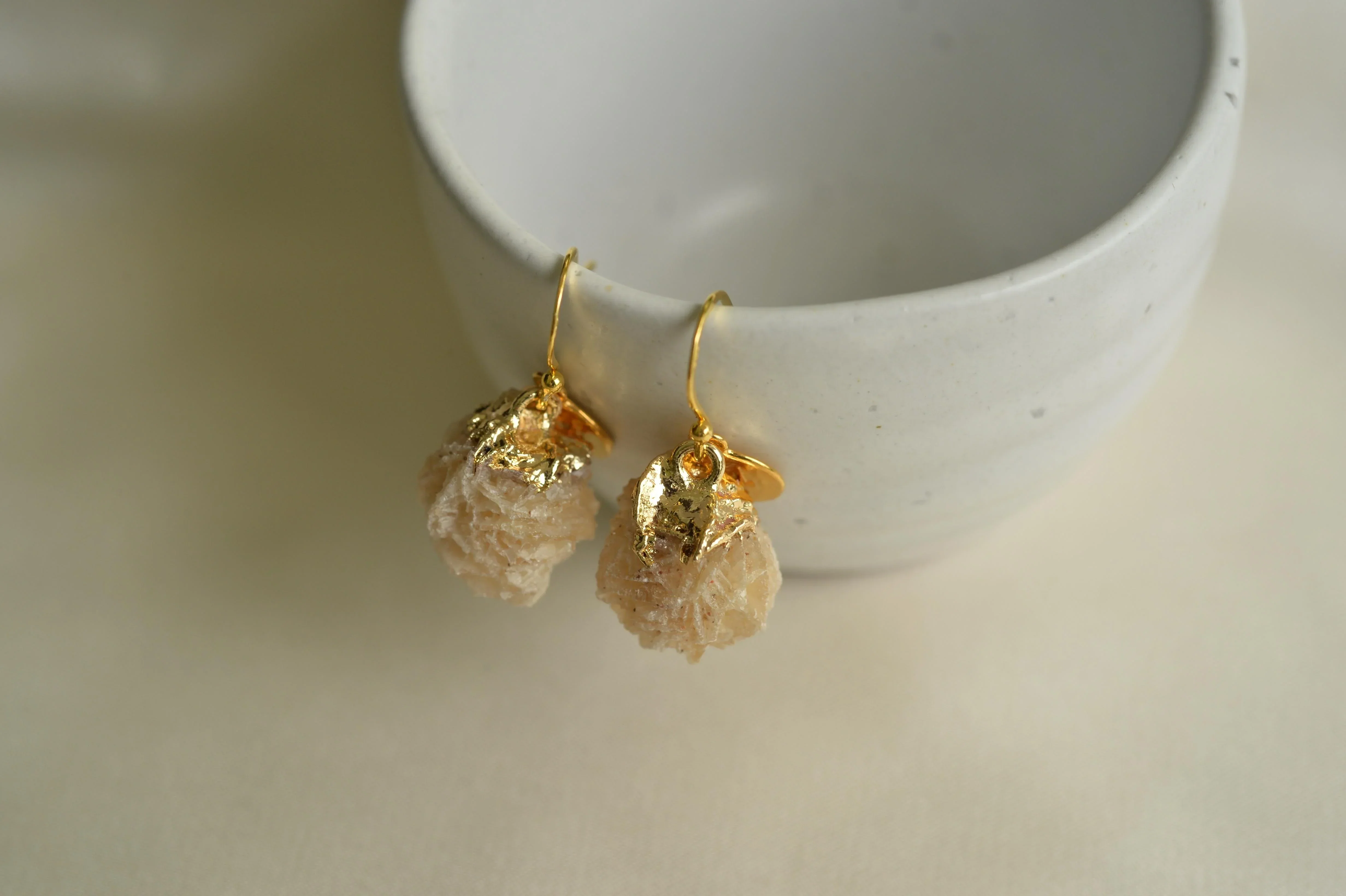 MARILYN TAN JEWELLERY | Beige Mini Desert Rose Gold Hook Earrings - Image 5
