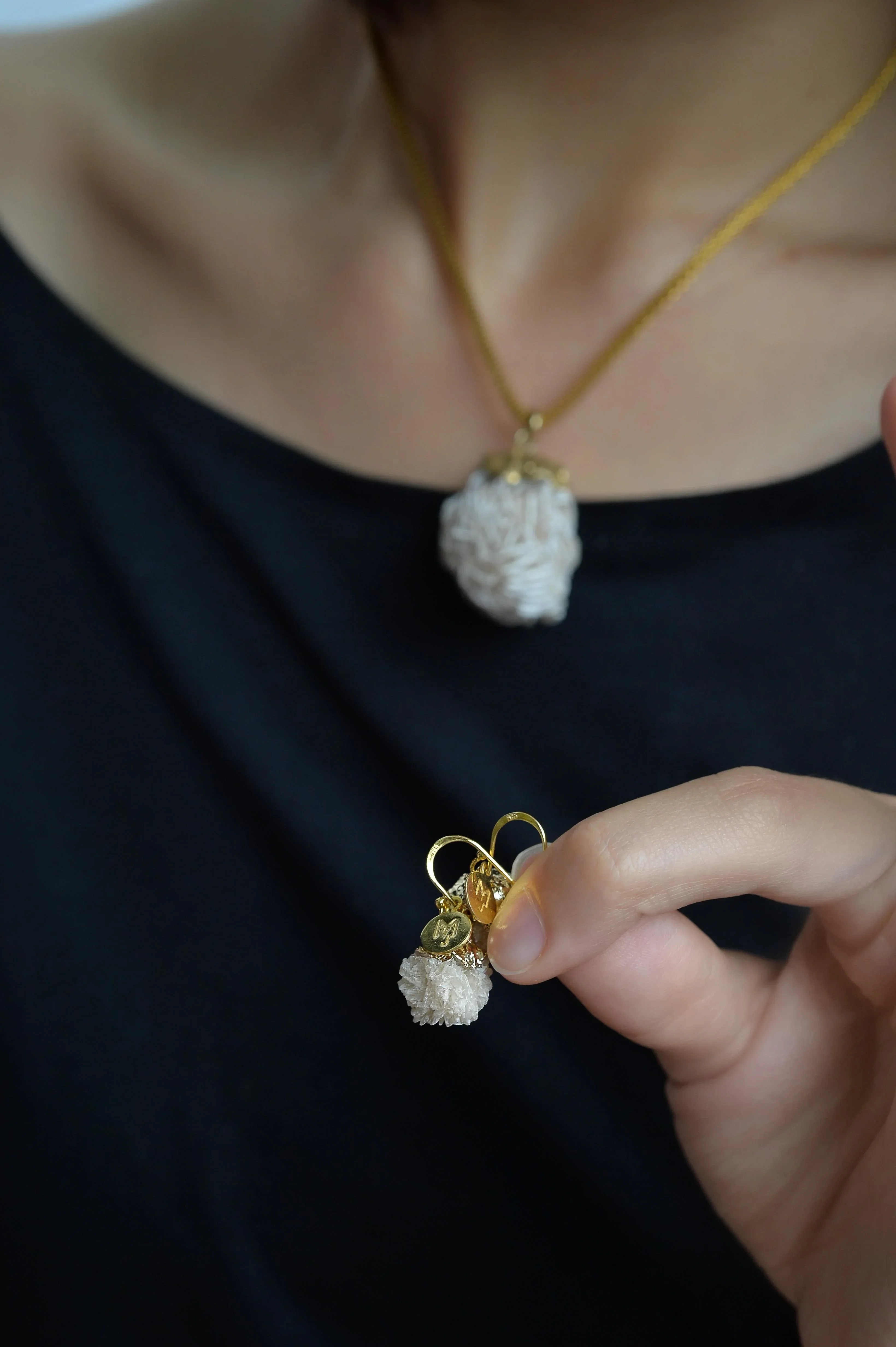 MARILYN TAN JEWELLERY | Beige Mini Desert Rose Gold Hook Earrings - Image 6