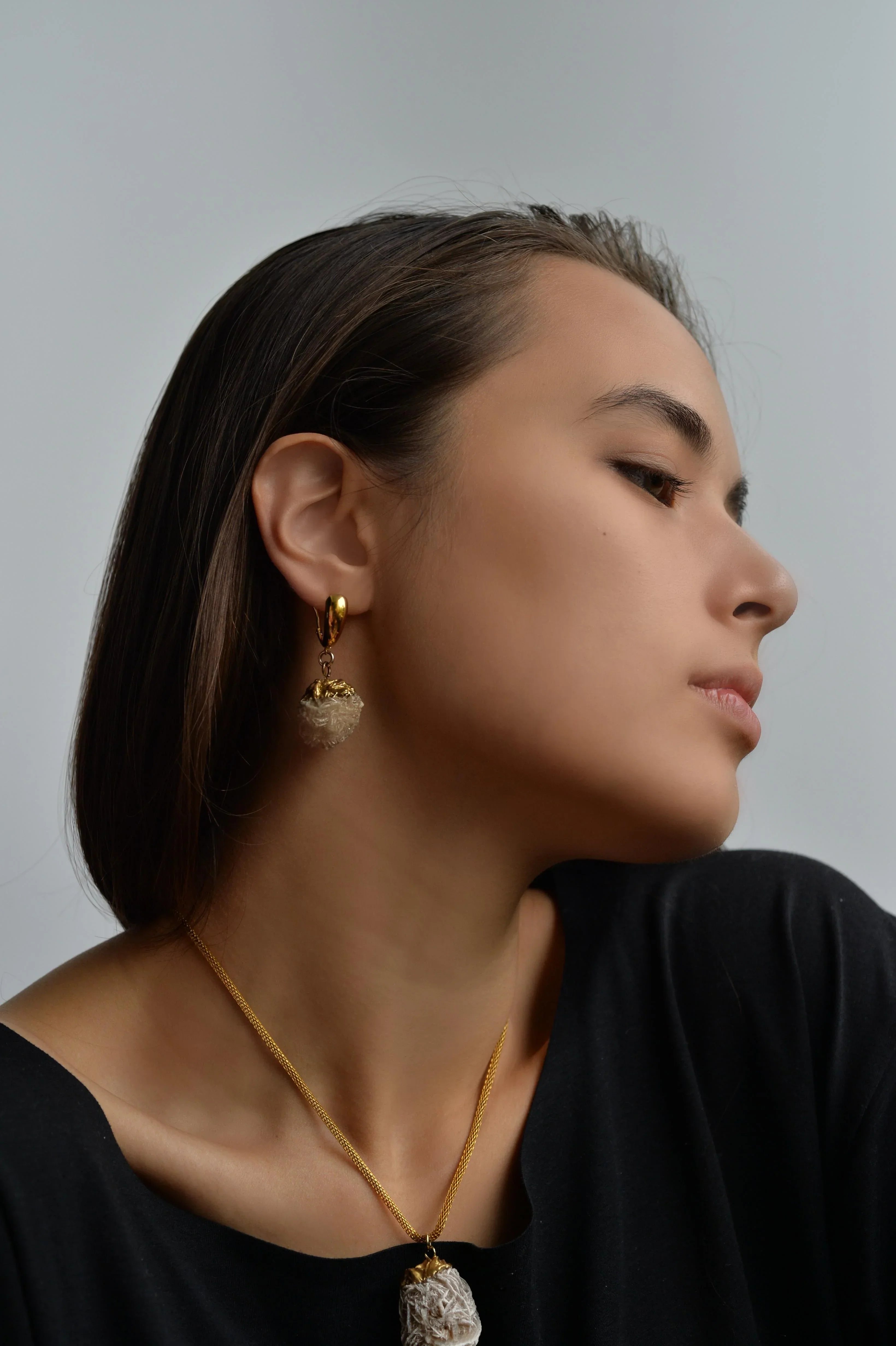 MARILYN TAN JEWELLERY | Natural Beige Desert Rose Clip and Post Gold Earrings - Image 4