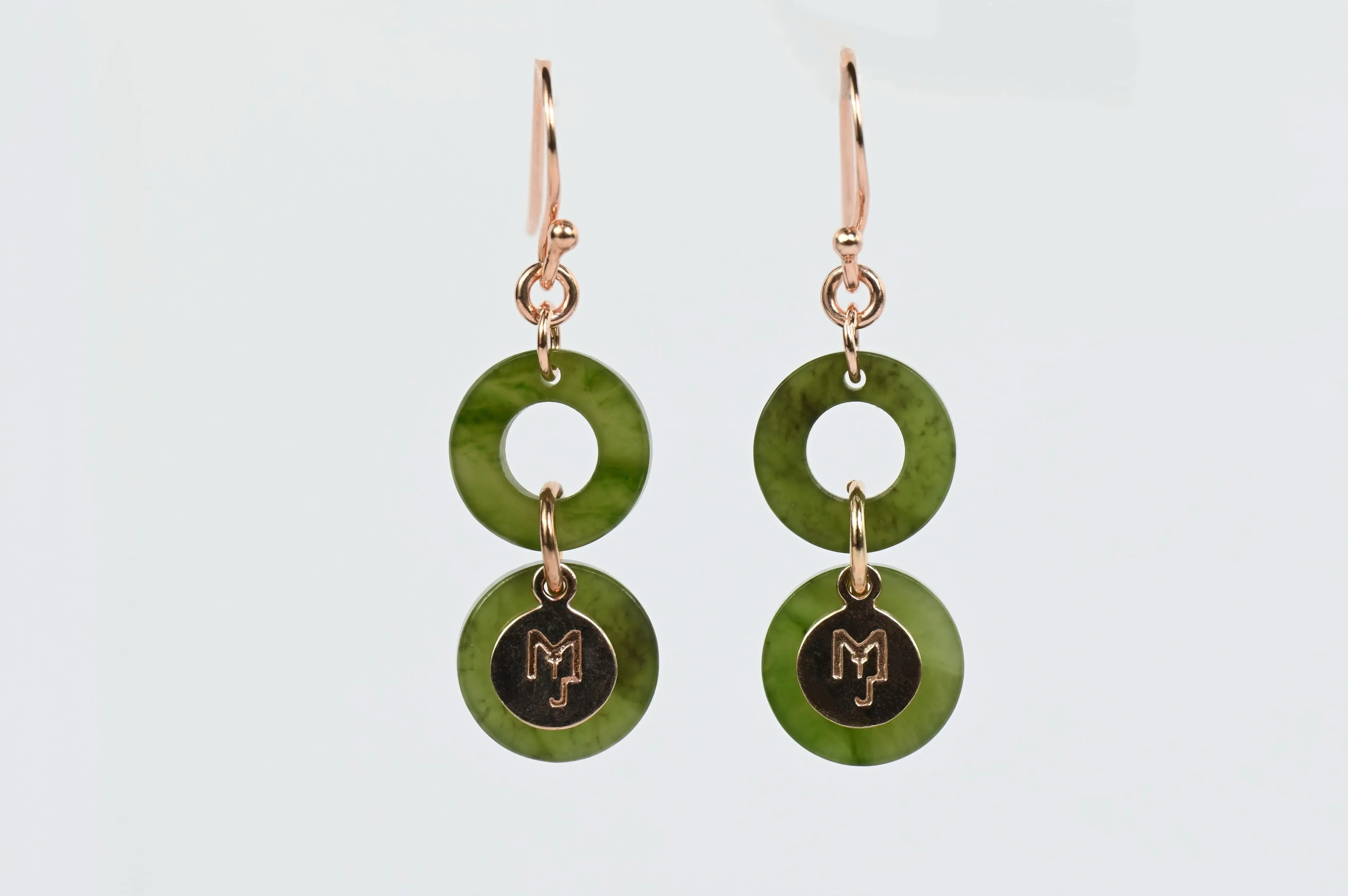 Marilyn Tan Jewellery | Nephrite Green Jade Double Mini Ring Hooks Earrings