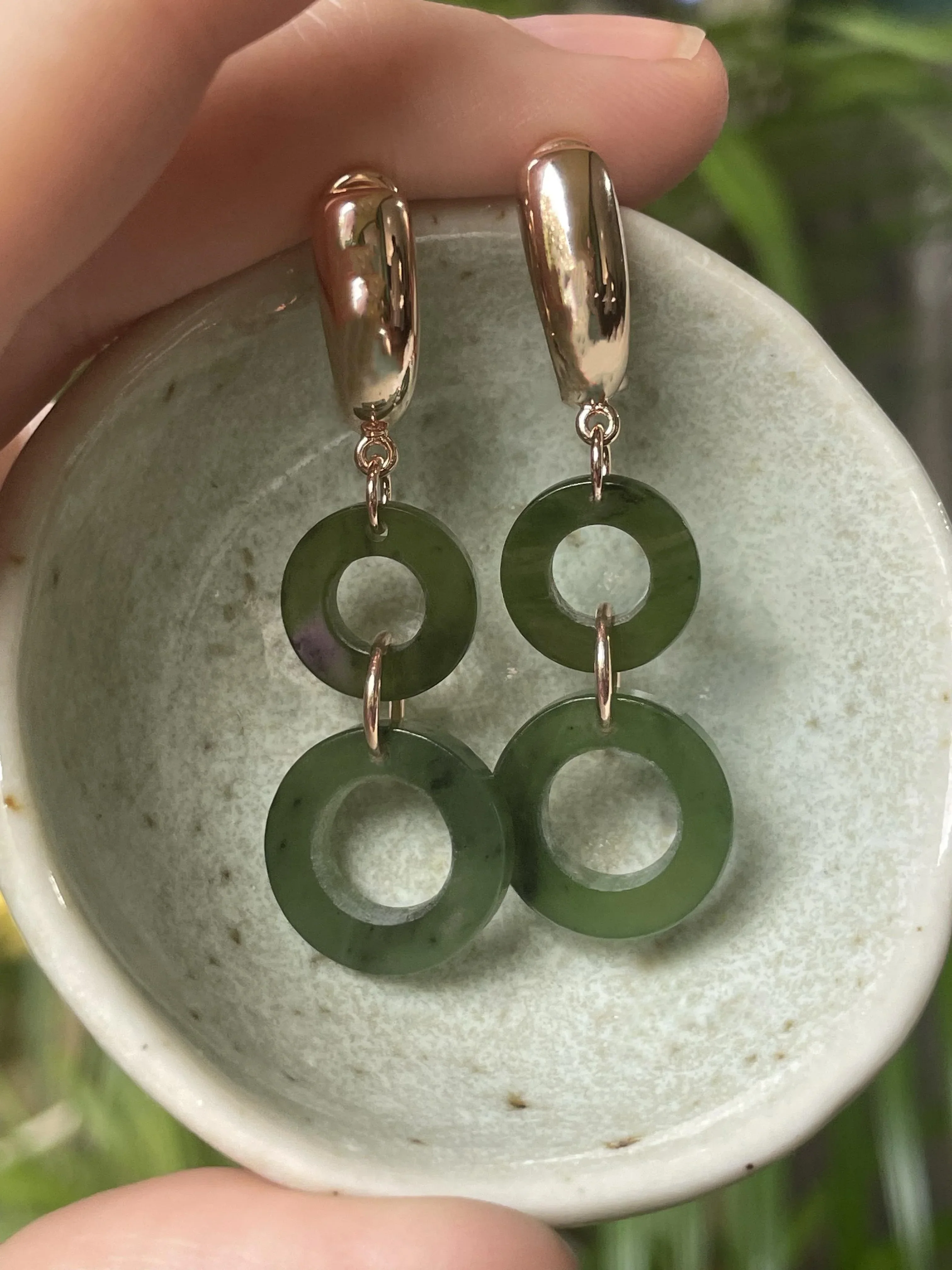 MARILYN TAN JEWELLERY | Nephrite Green Jade Lucky 8 Clip and Post Earrings - Image 2
