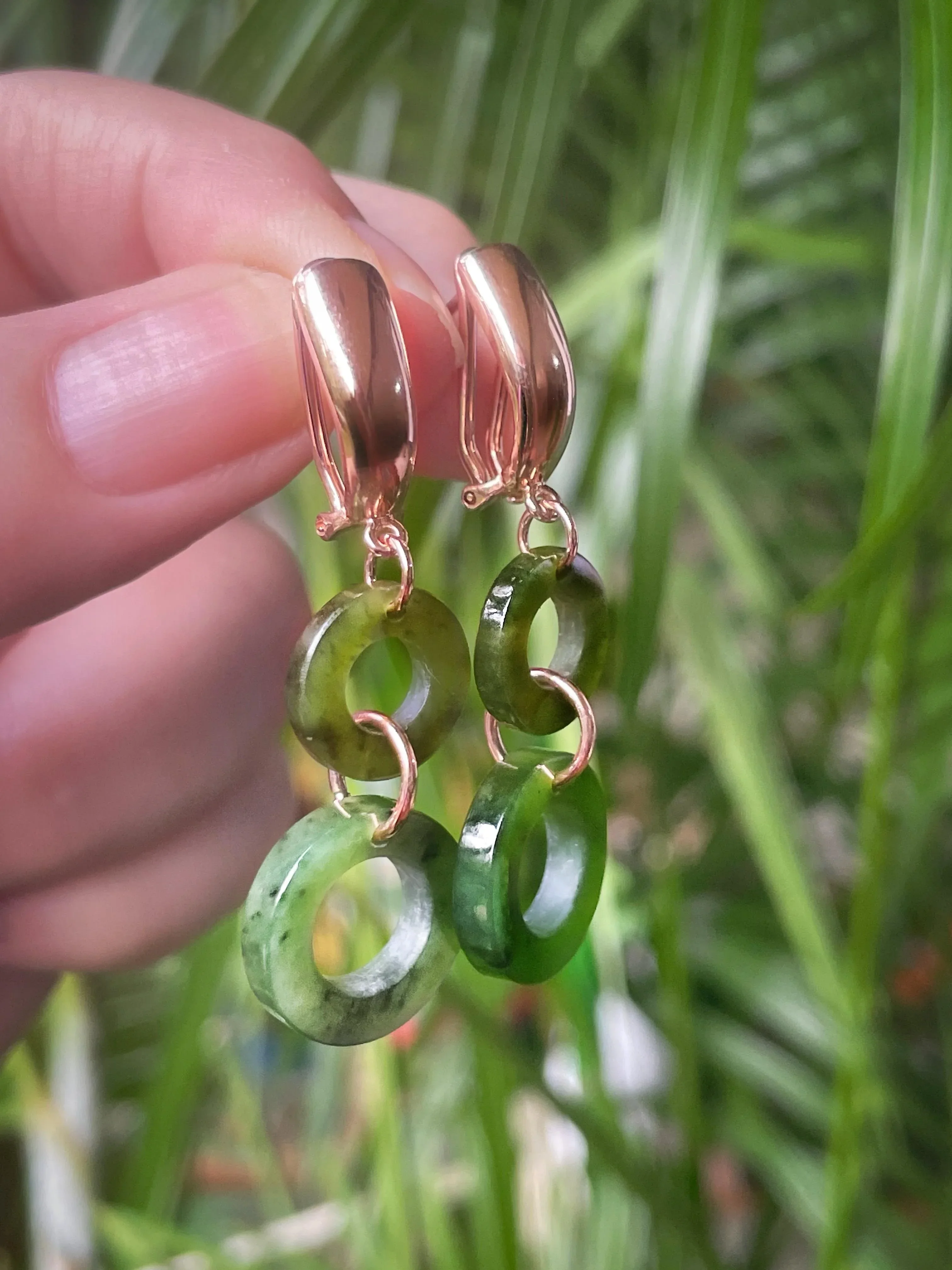 MARILYN TAN JEWELLERY | Nephrite Green Jade Lucky 8 Clip and Post Earrings - Image 4
