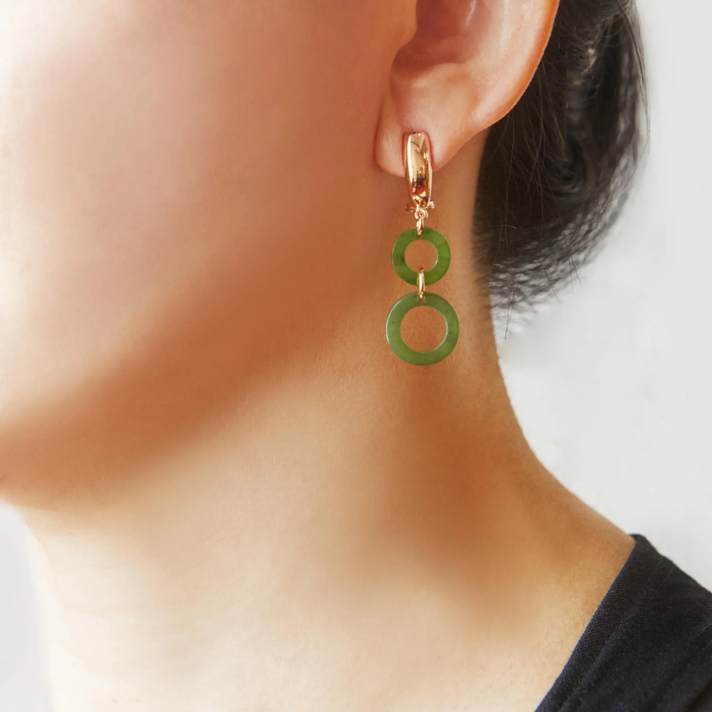 MARILYN TAN JEWELLERY | Nephrite Green Jade Lucky 8 Clip and Post Earrings - Image 5