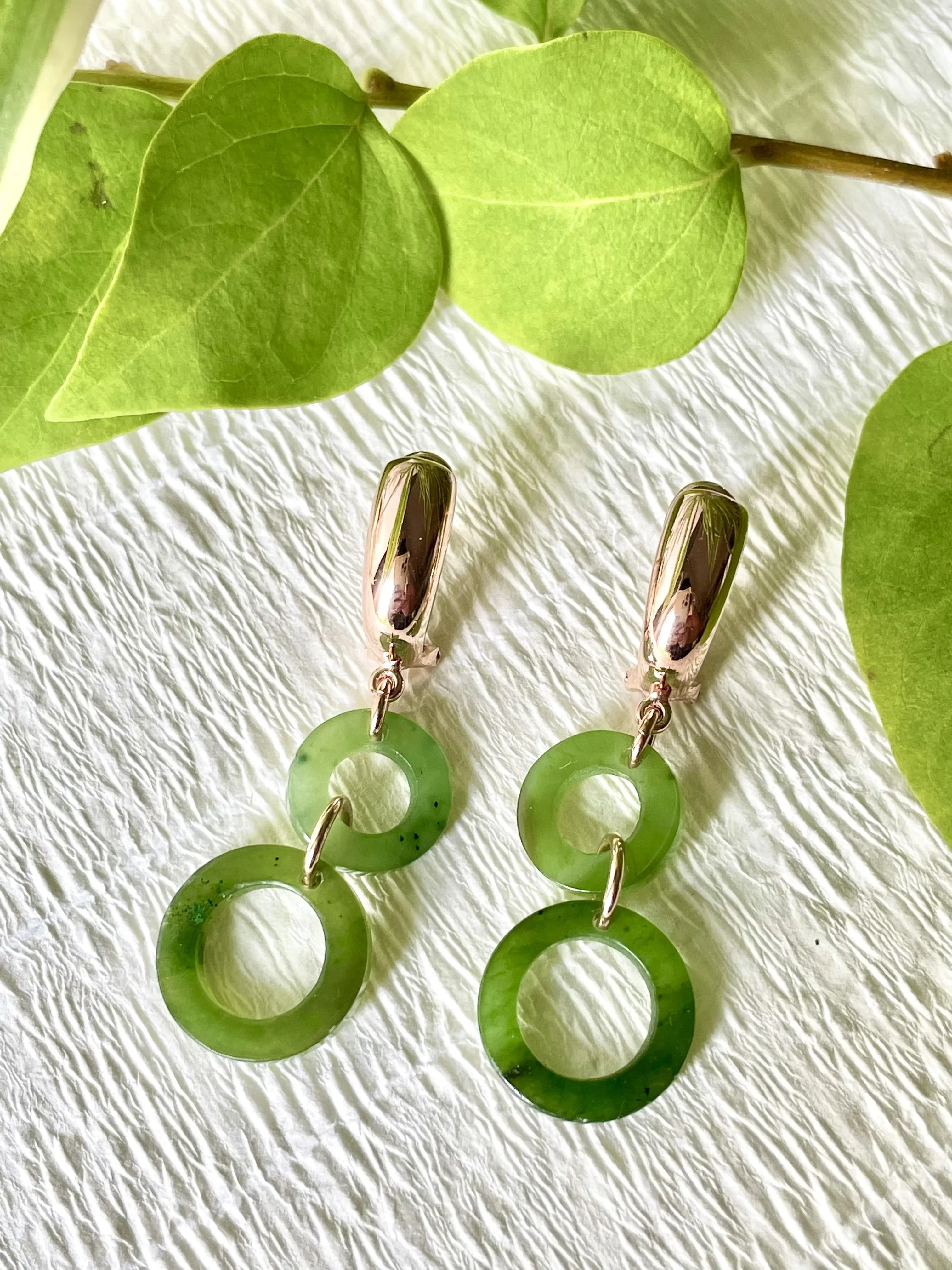 MARILYN TAN JEWELLERY | Nephrite Green Jade Lucky 8 Clip and Post Earrings - Image 7
